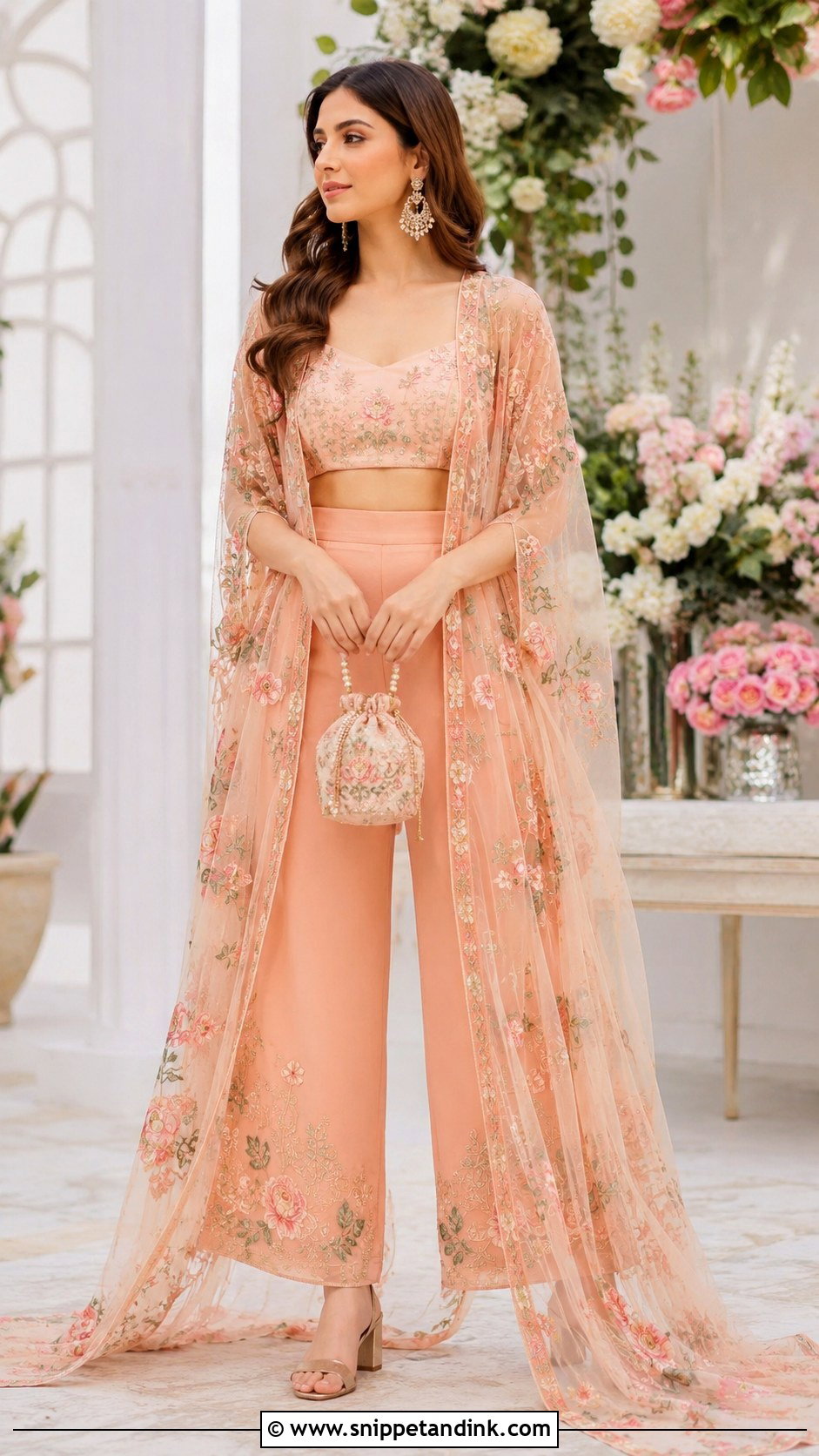 Peach Embroidered Co Ord Mehendi Outfit - Snippet and Ink - 20 Mehendi Ceremony Outfit Ideas