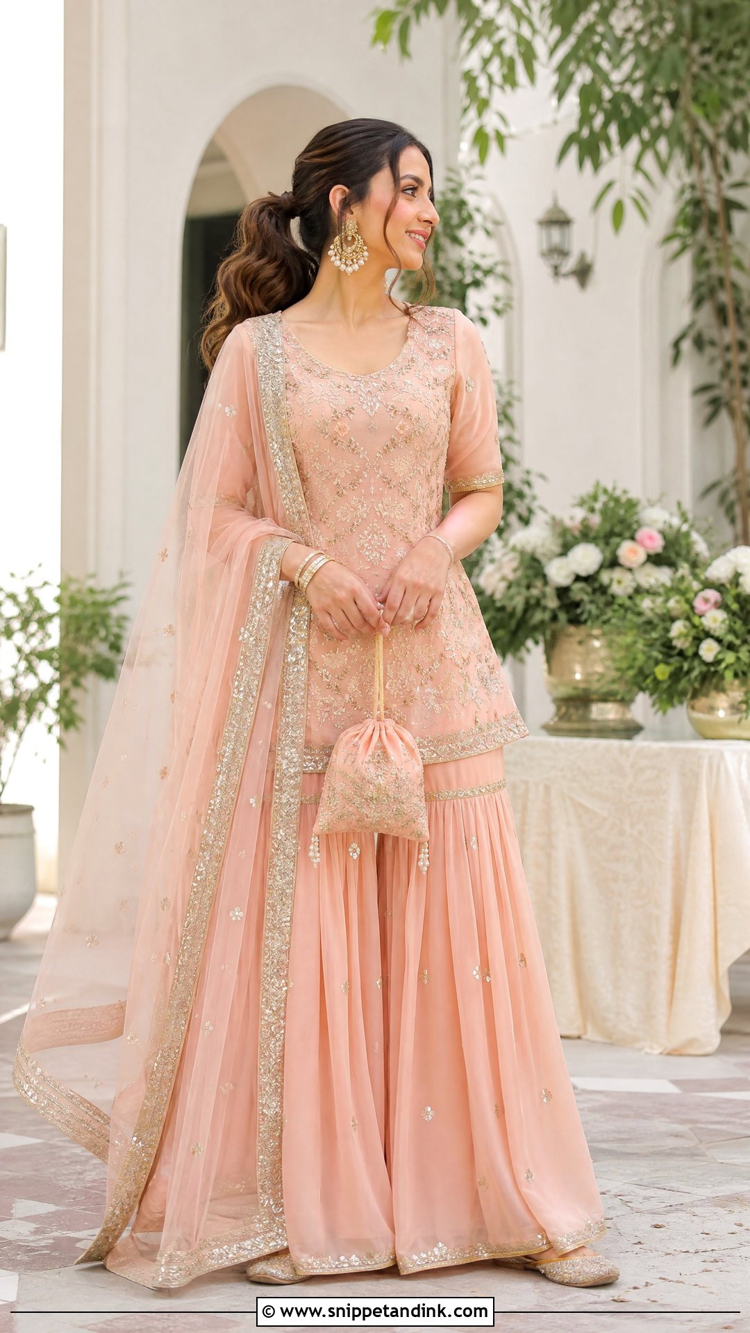 Peach Embroidered Jaago Sharara - Snippet and Ink - 25 Jaago Outfit Ideas