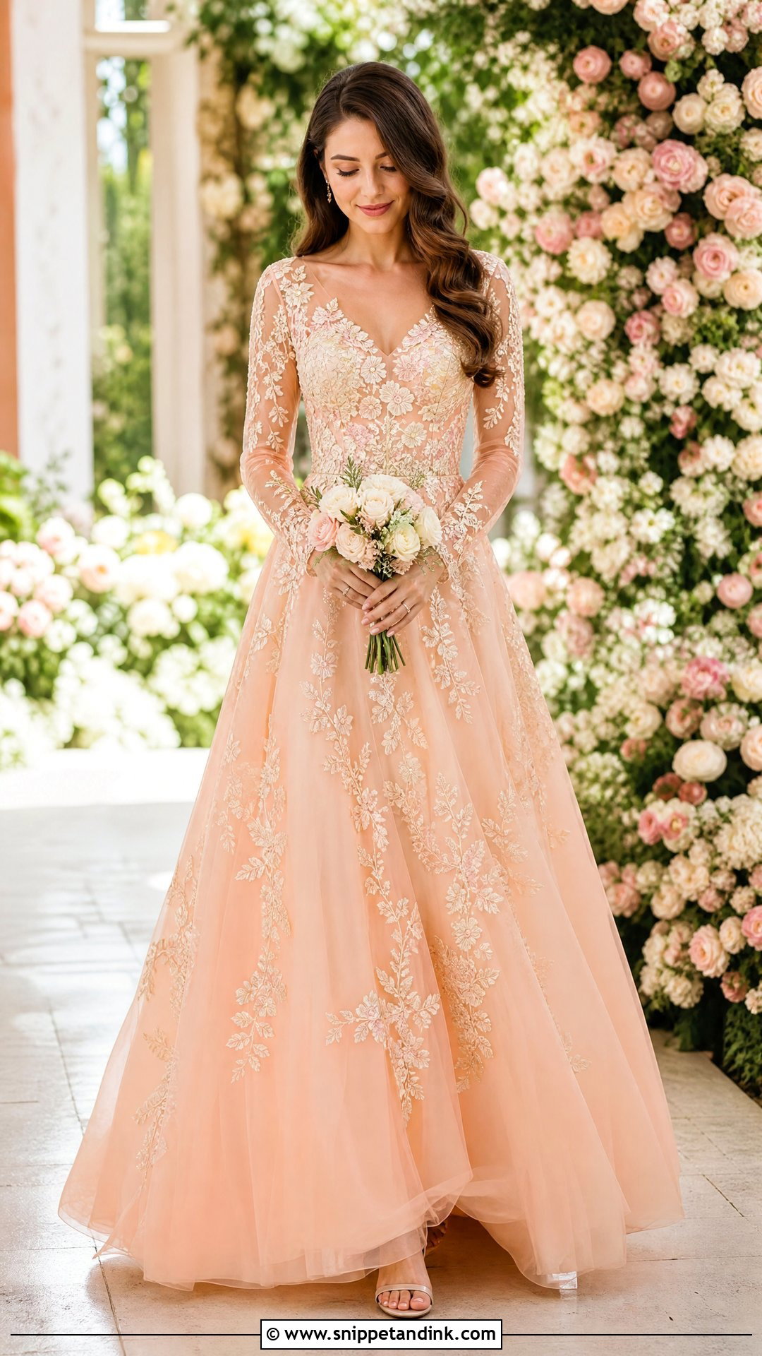 Peach Embroidered Wedding Dress - Snippet and Ink - 25 Peach Wedding Dress Ideas