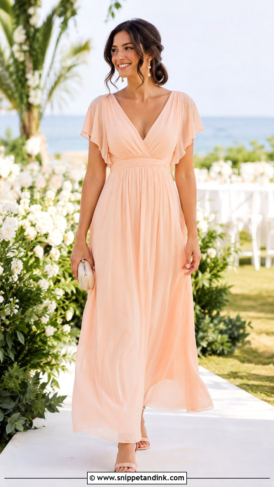 Peach Empire Waist Dress Wedding Outfit - Snippet and Ink - 25 Peach Dress Outfit Wedding Ideas