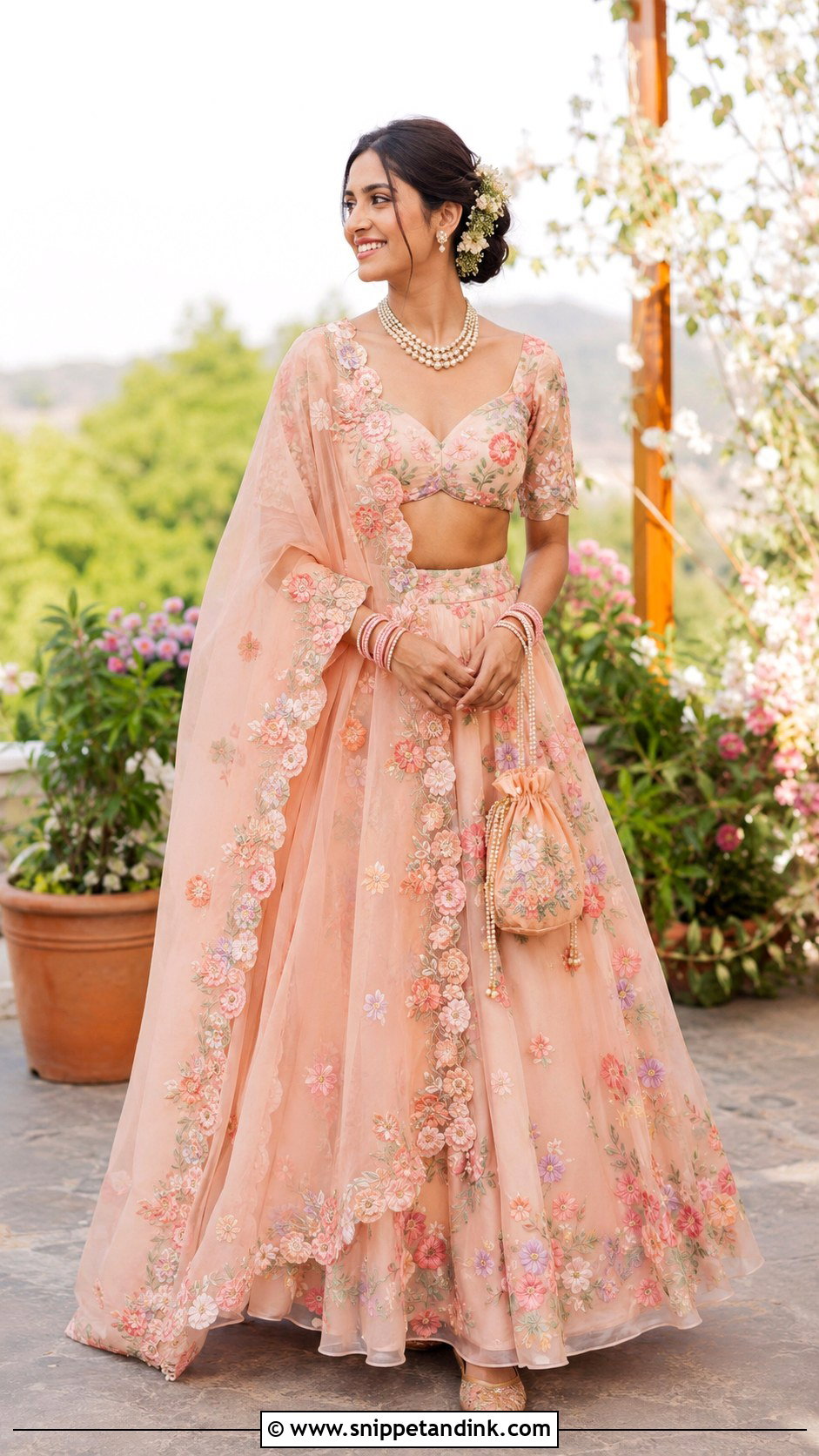 Peach Floral Bollywood Bridal Lehenga - Snippet and Ink - 20 Bollywood Bridal Ideas