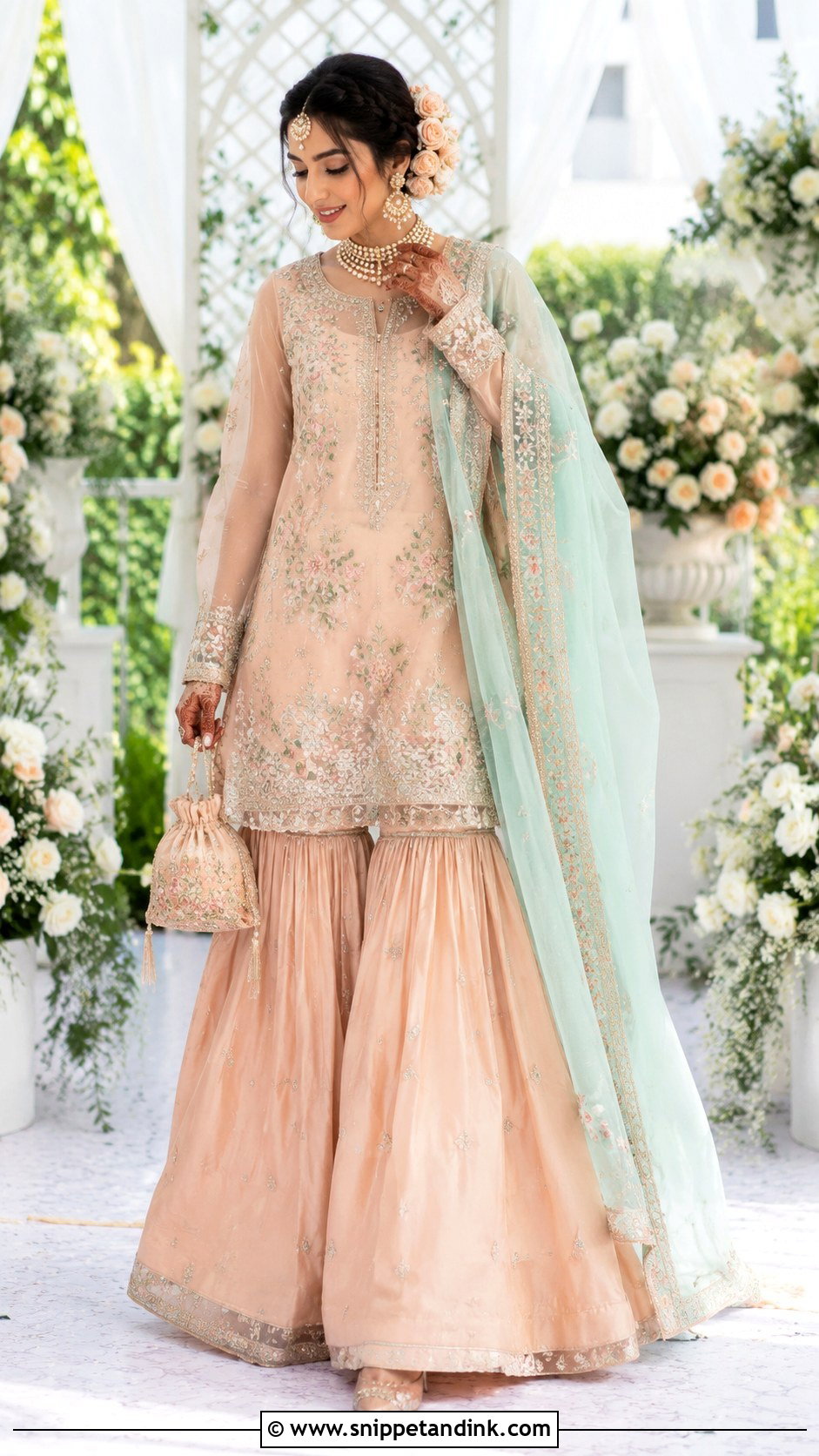 Peach Floral Bridal Sharara Suit - Snippet and Ink - 20 Bridal Sharara Suit Ideas