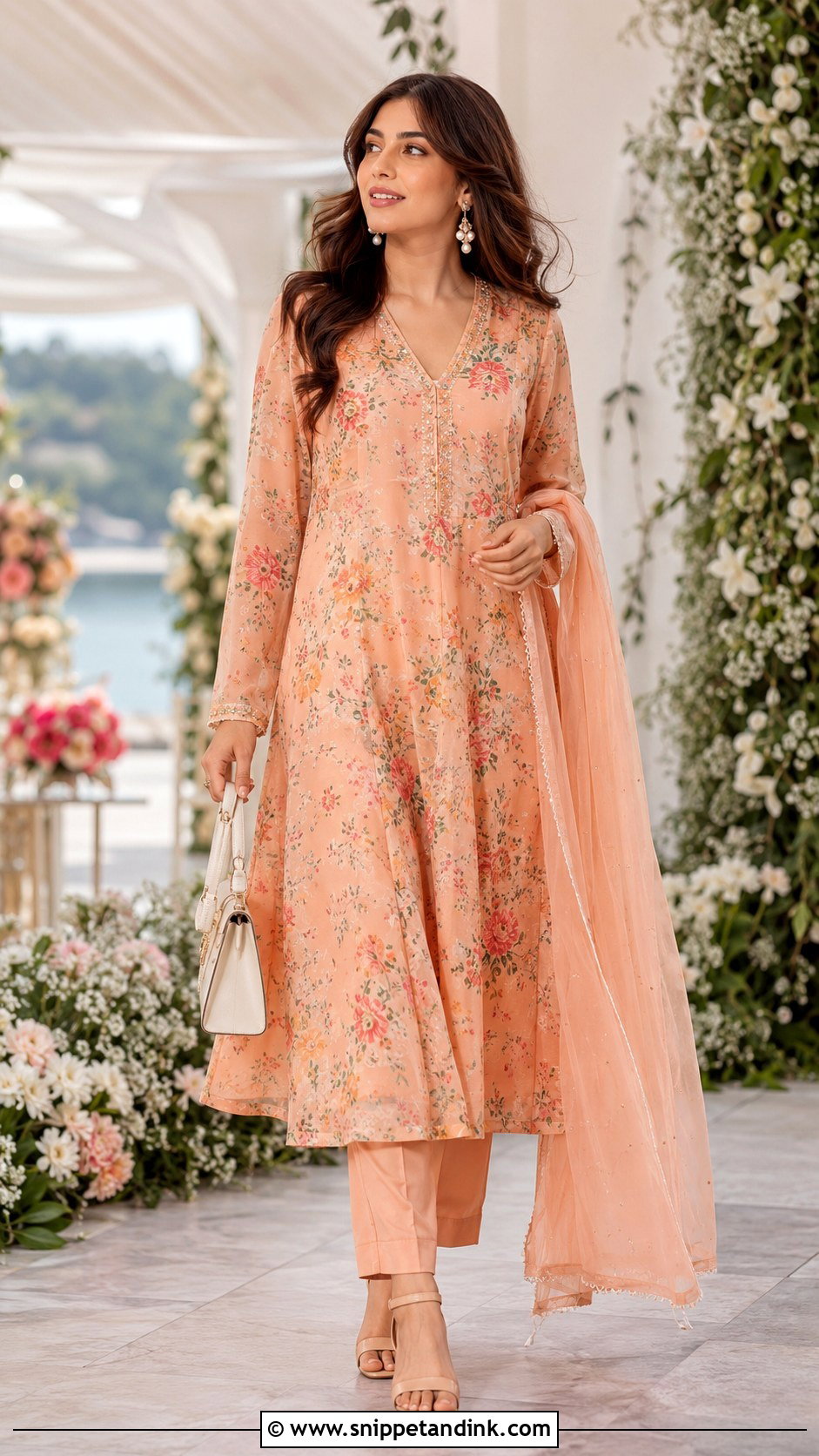 Peach Floral Georgette Kurta Set - Snippet and Ink - 20 Kurta Sets for Women Wedding Ideas