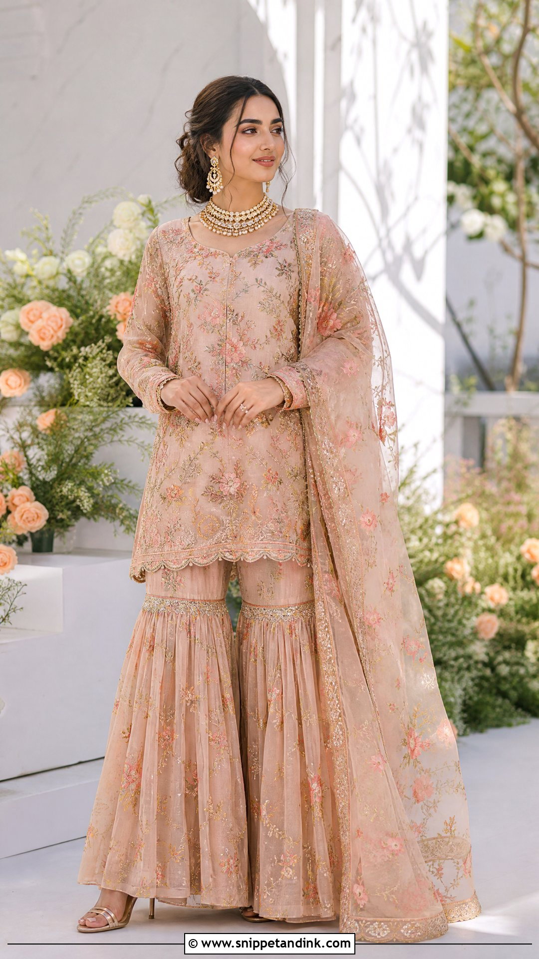 Peach Floral Nikkah Garara - Snippet and Ink - 20 Nikkah Garara Ideas