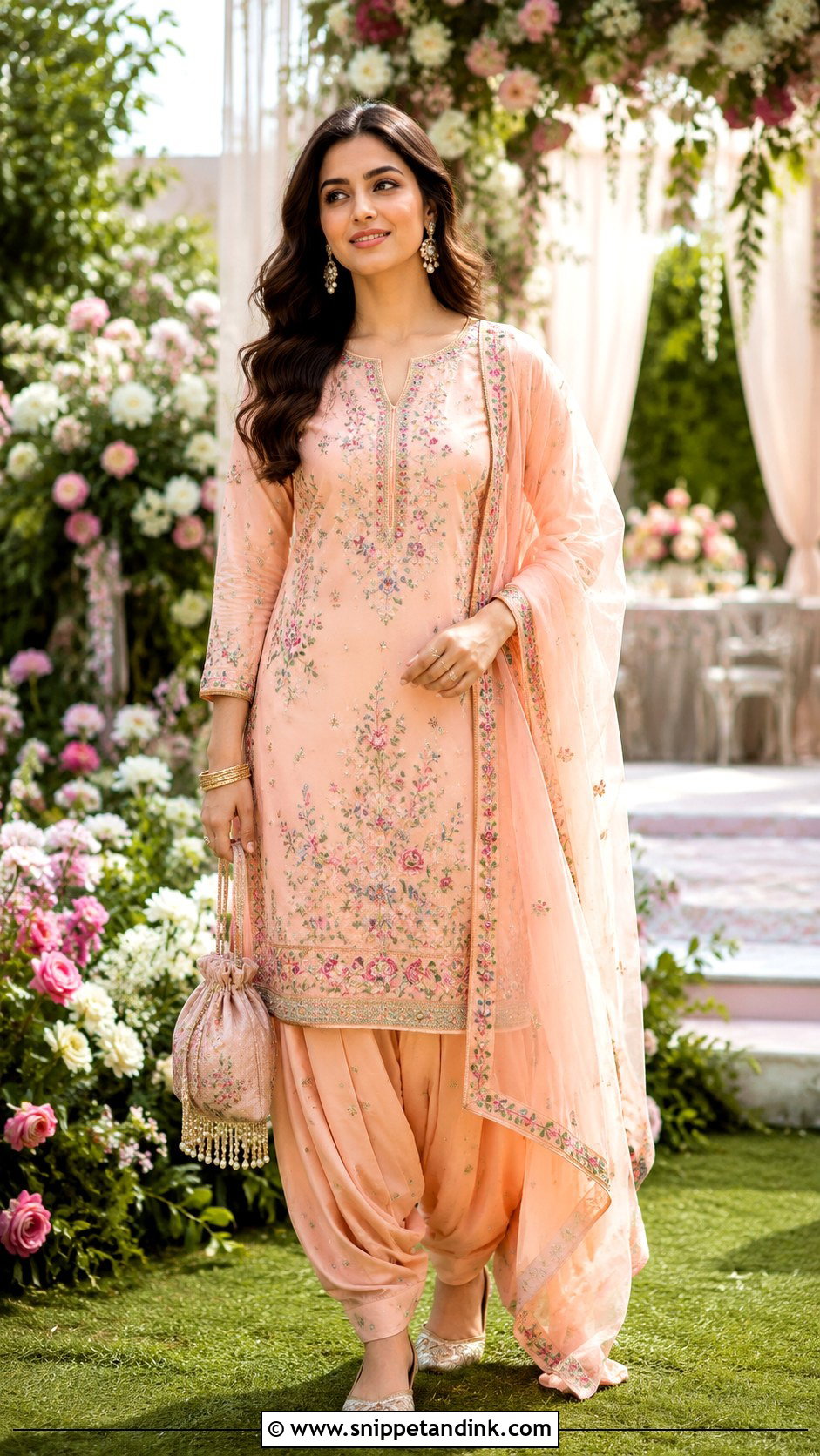 Peach Floral Punjabi Salwar Suit - Snippet and Ink - 20 Punjabi Salwar Suits Party Wear Wedding