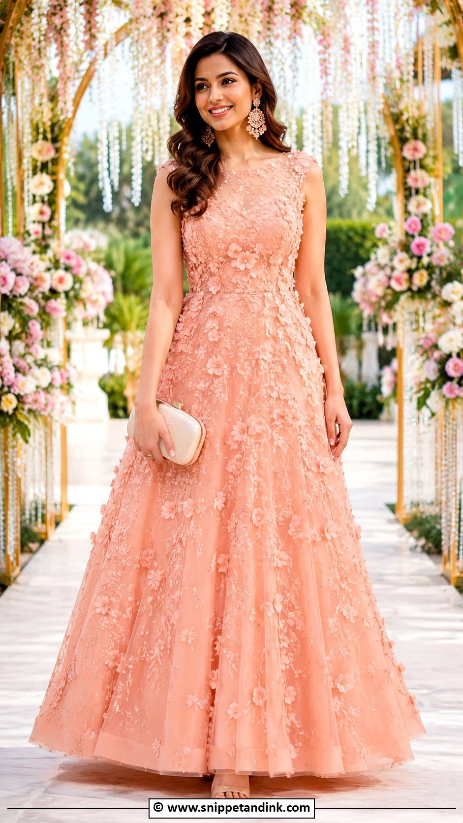 Peach Floral Reception Gown - Snippet and Ink - 25 Indian Receptions Bridal Gowns