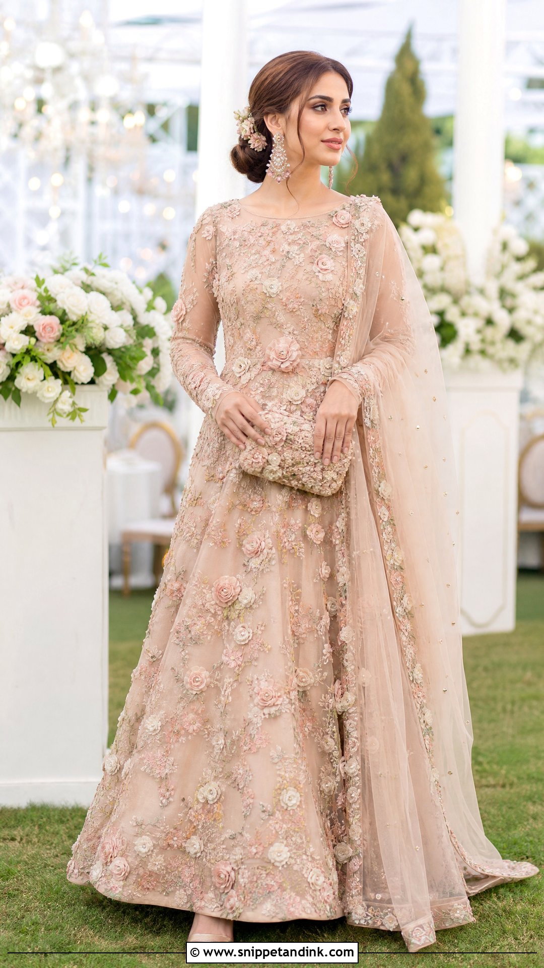 Peach Floral Walima Gown - Snippet and Ink - 20 Walima Gown Ideas