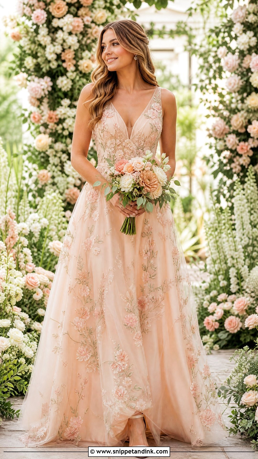 Peach Floral Wedding Dress - Snippet and Ink - 25 Peach Wedding Dress Ideas
