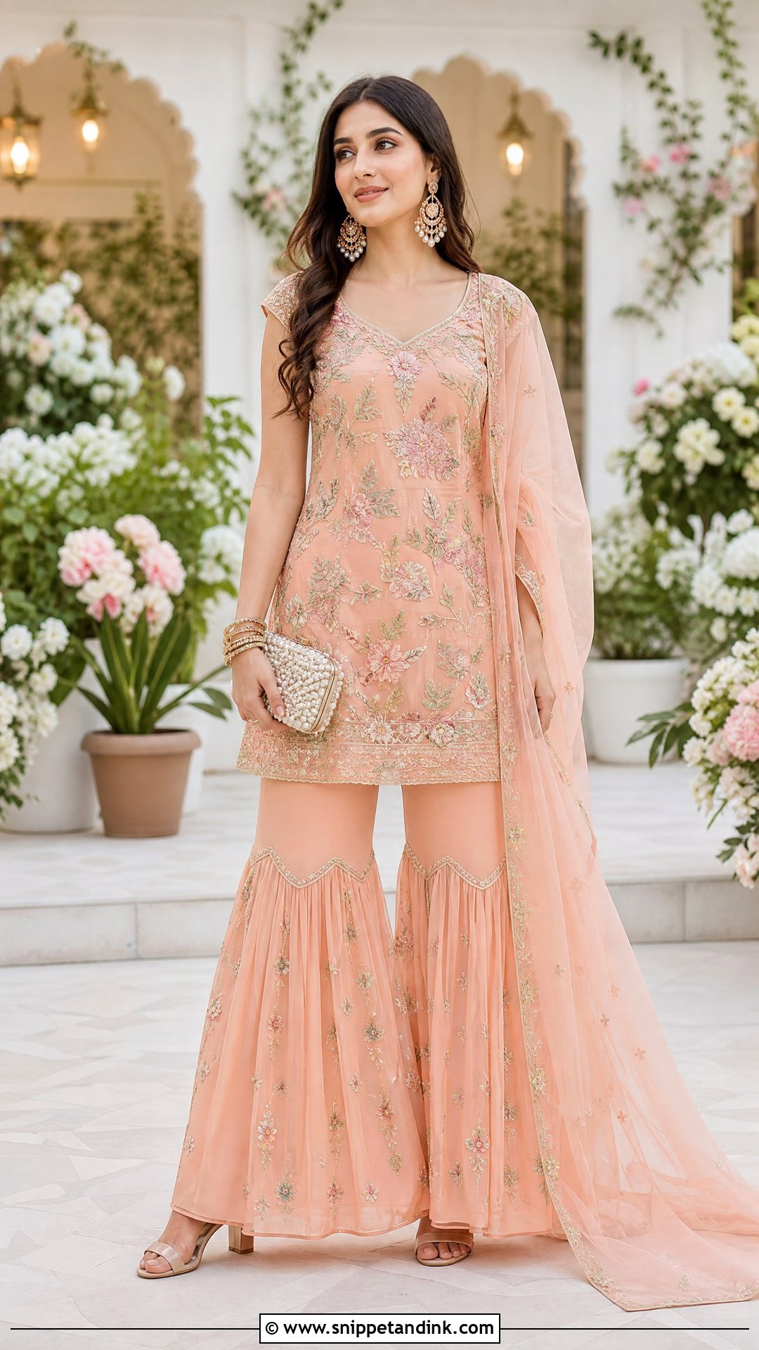 Peach Garara Suit With Floral Embroidery - Snippet and Ink - 20 Garara Suits Designs for Wedding