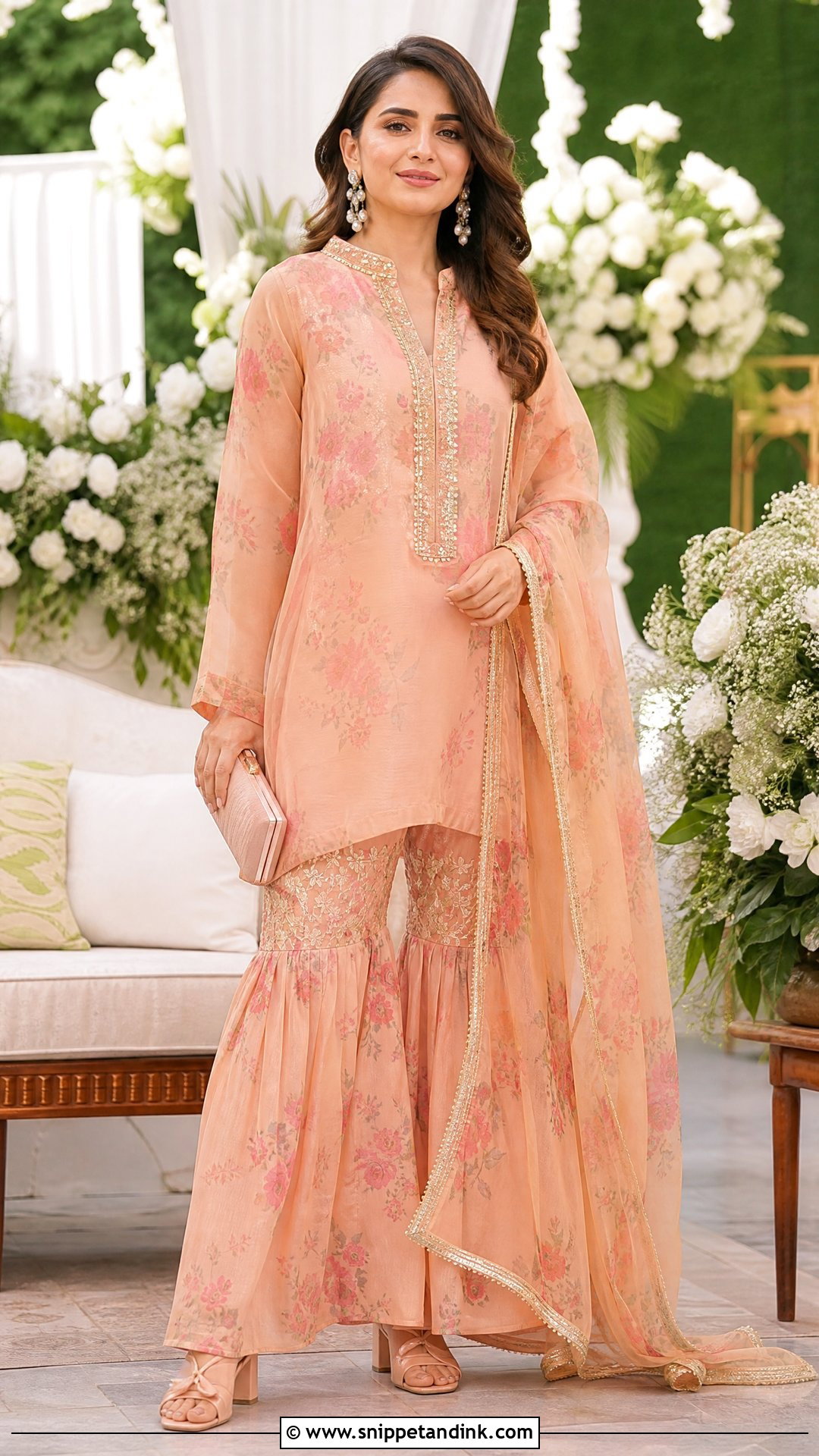 Peach Garara With Floral Embroidery - Snippet and Ink - 20 Latest Garara Designs for Wedding