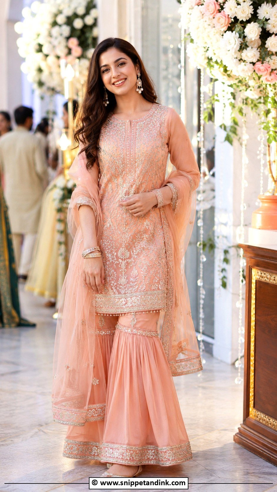 Peach Gharara Henna Night Outfit - Snippet and Ink - 30 Henna Night Dress Ideas
