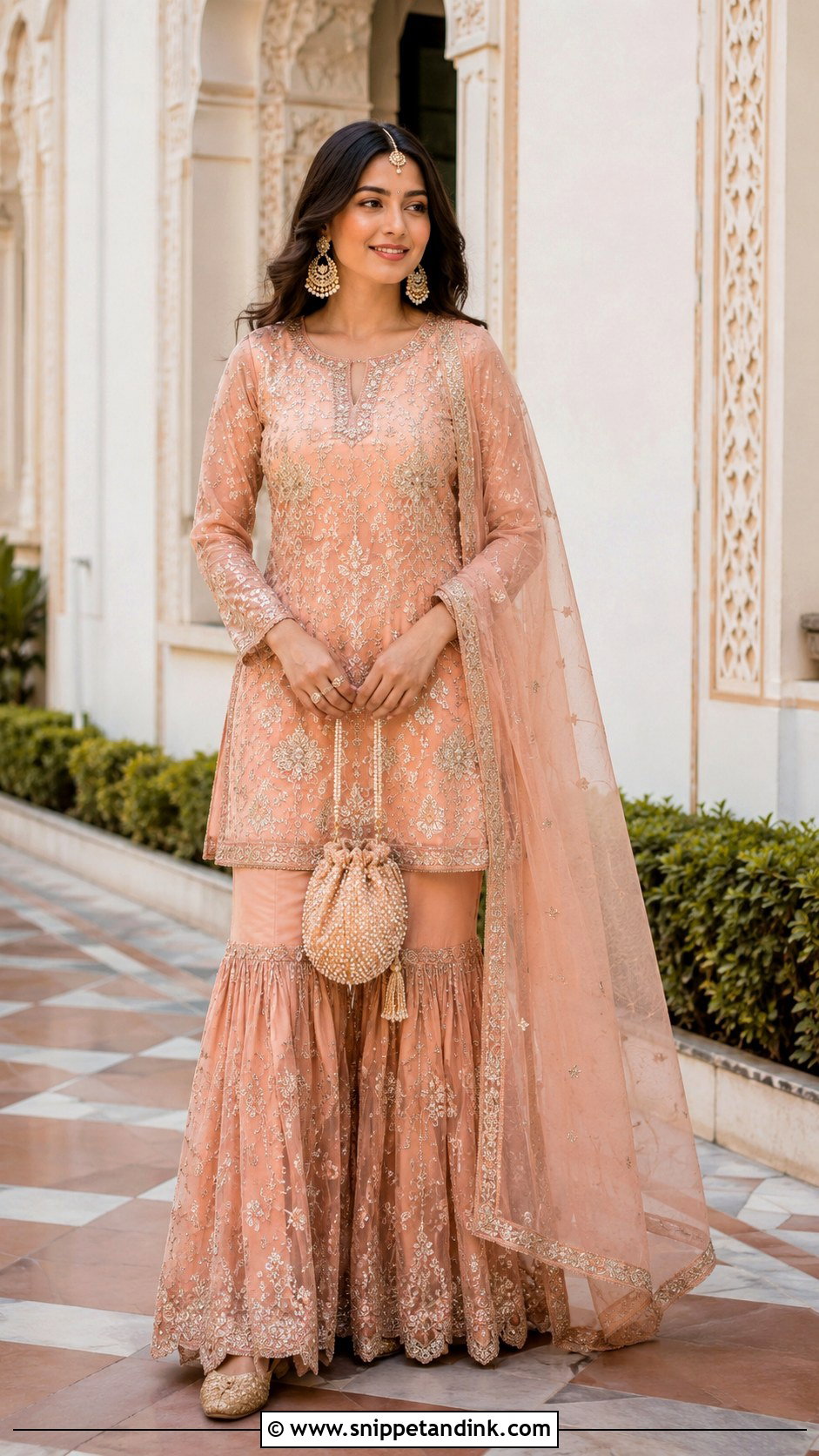 Peach Gharara Roka Outfit - Snippet and Ink - 20 Indian Roka Outfits