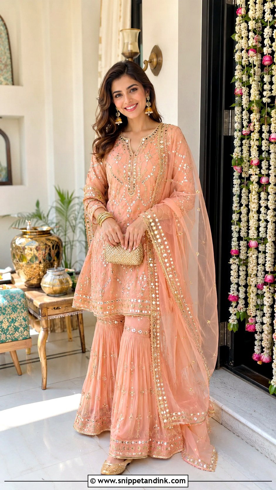 Peach Gharara Suit Outfit - Snippet and Ink - 30 Eid Mubarak Outfit Ideas