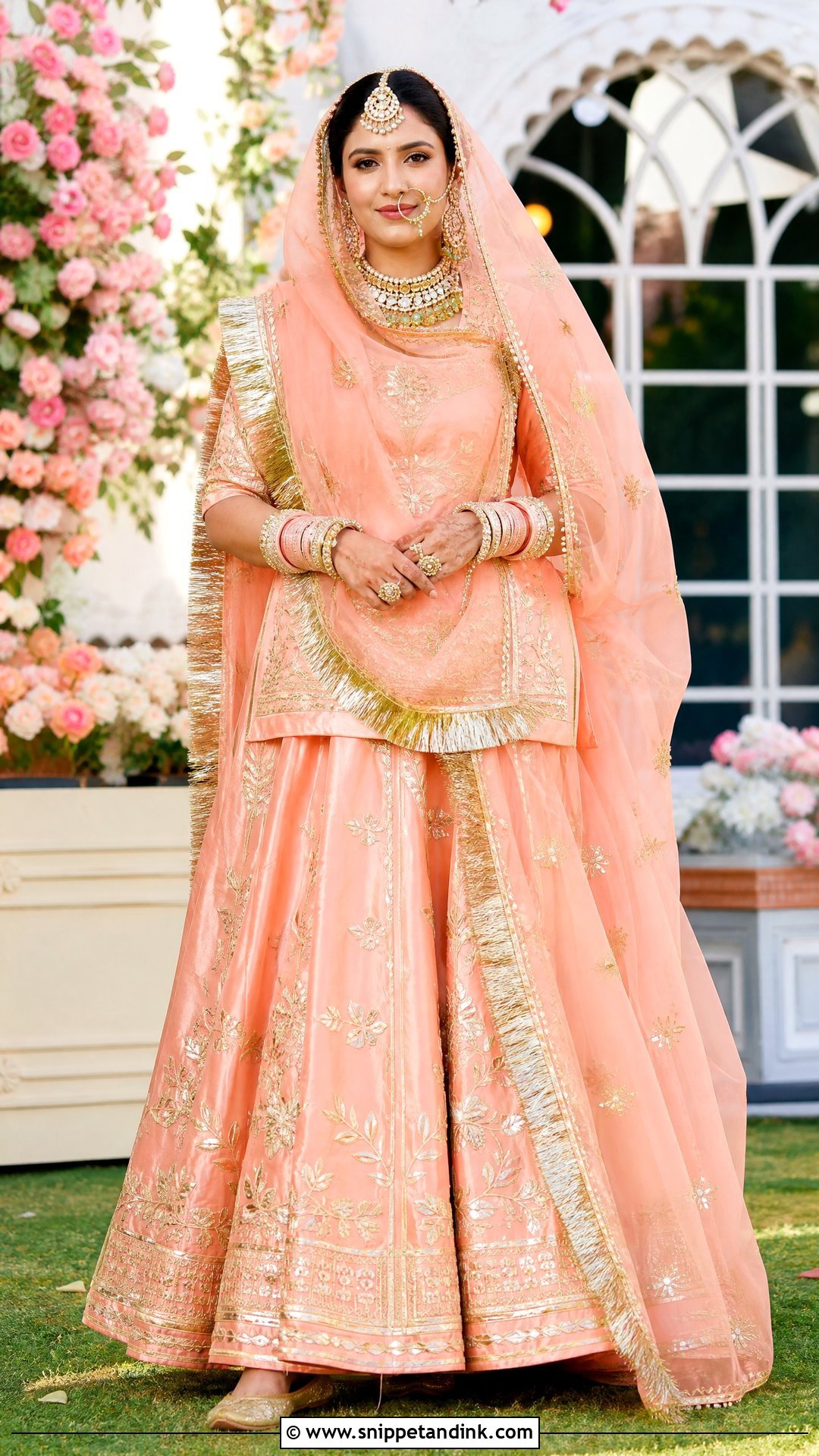 Peach Gota Patti Rajputi Bridal Poshak - Snippet and Ink - 20 Rajputi Bridal Poshak Ideas