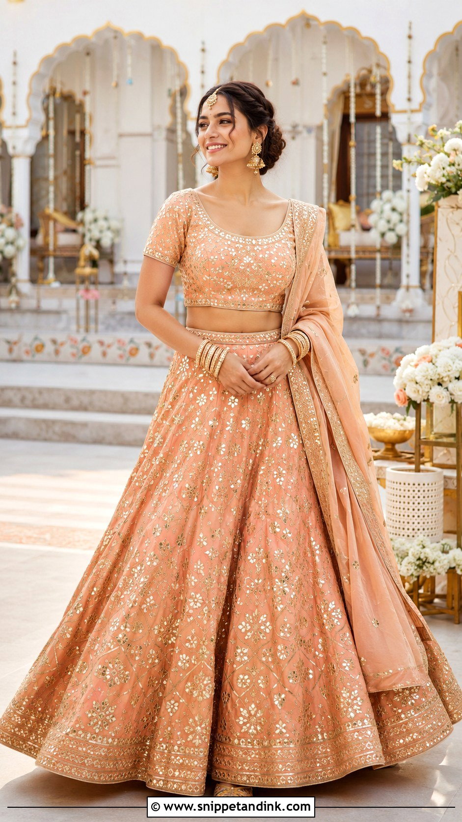 Peach Gota Patti Wedding Chaniya Choli - Snippet and Ink - 20 Wedding Chaniya Choli Ideas
