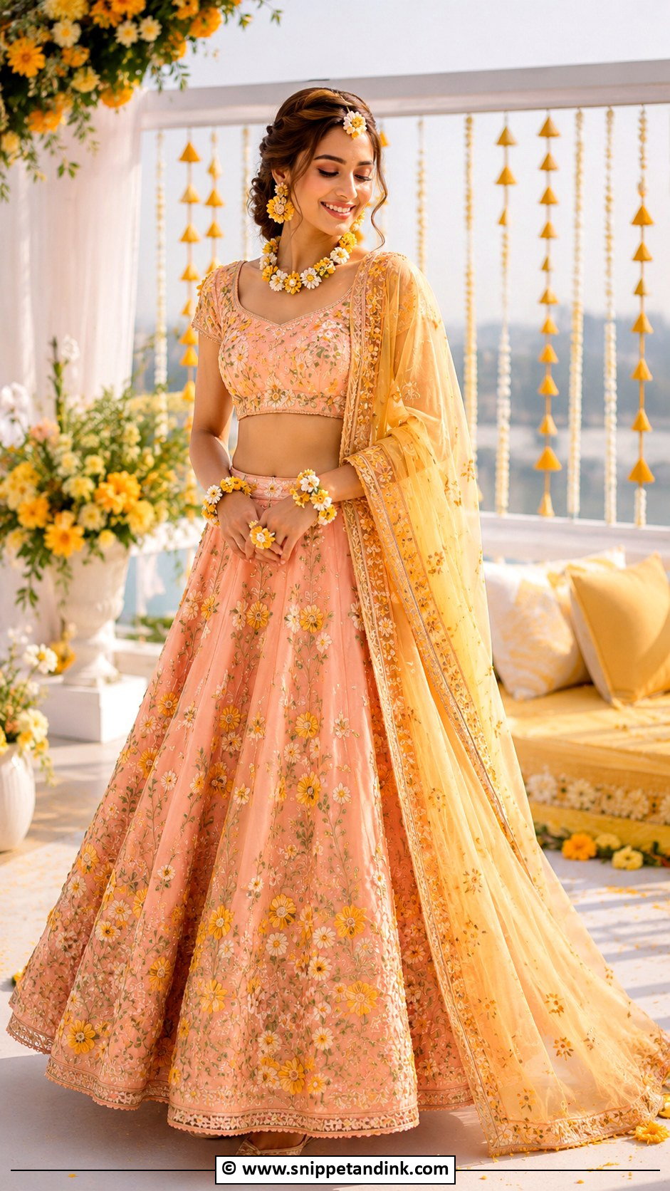 Peach Haldi Lehenga - Snippet and Ink - 30 Haldi Dress Ideas for Bride