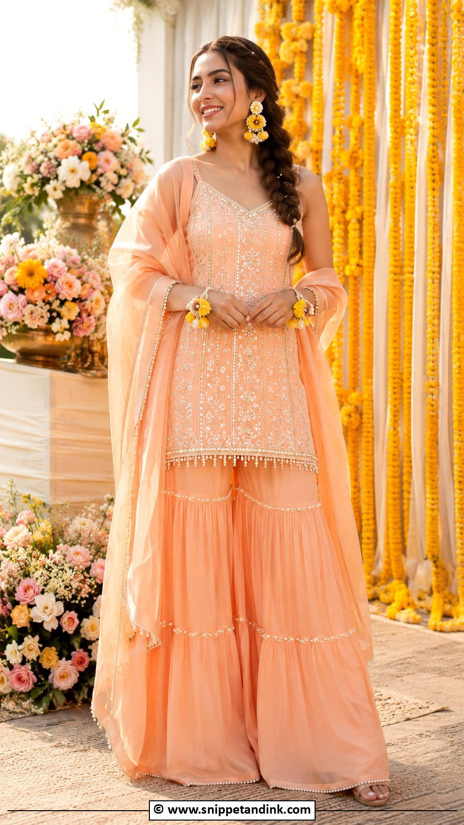 Peach Haldi Outfit - Snippet and Ink - 30 Haldi Outfits for Women