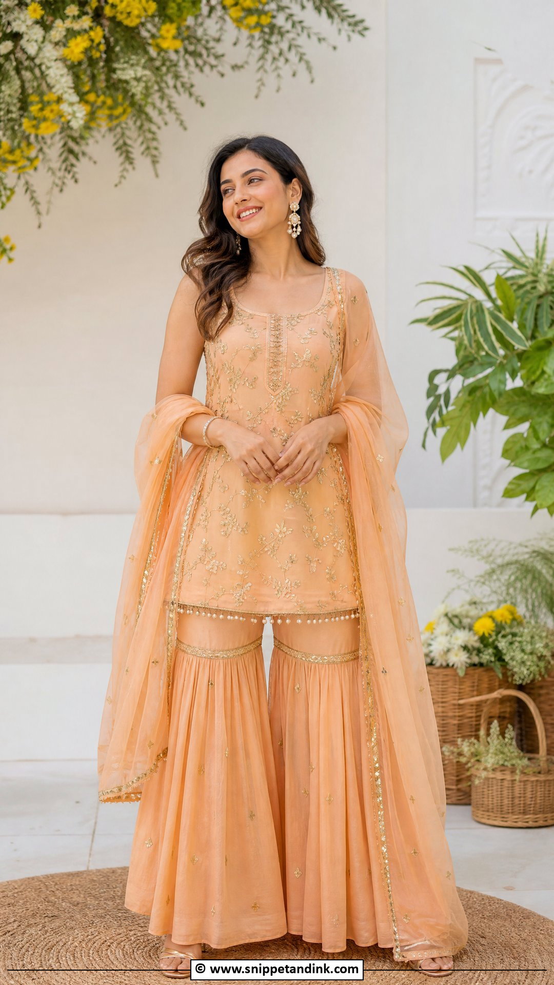 Peach Haldi Sharara Set - Snippet and Ink - 35 Latest Haldi Outfits