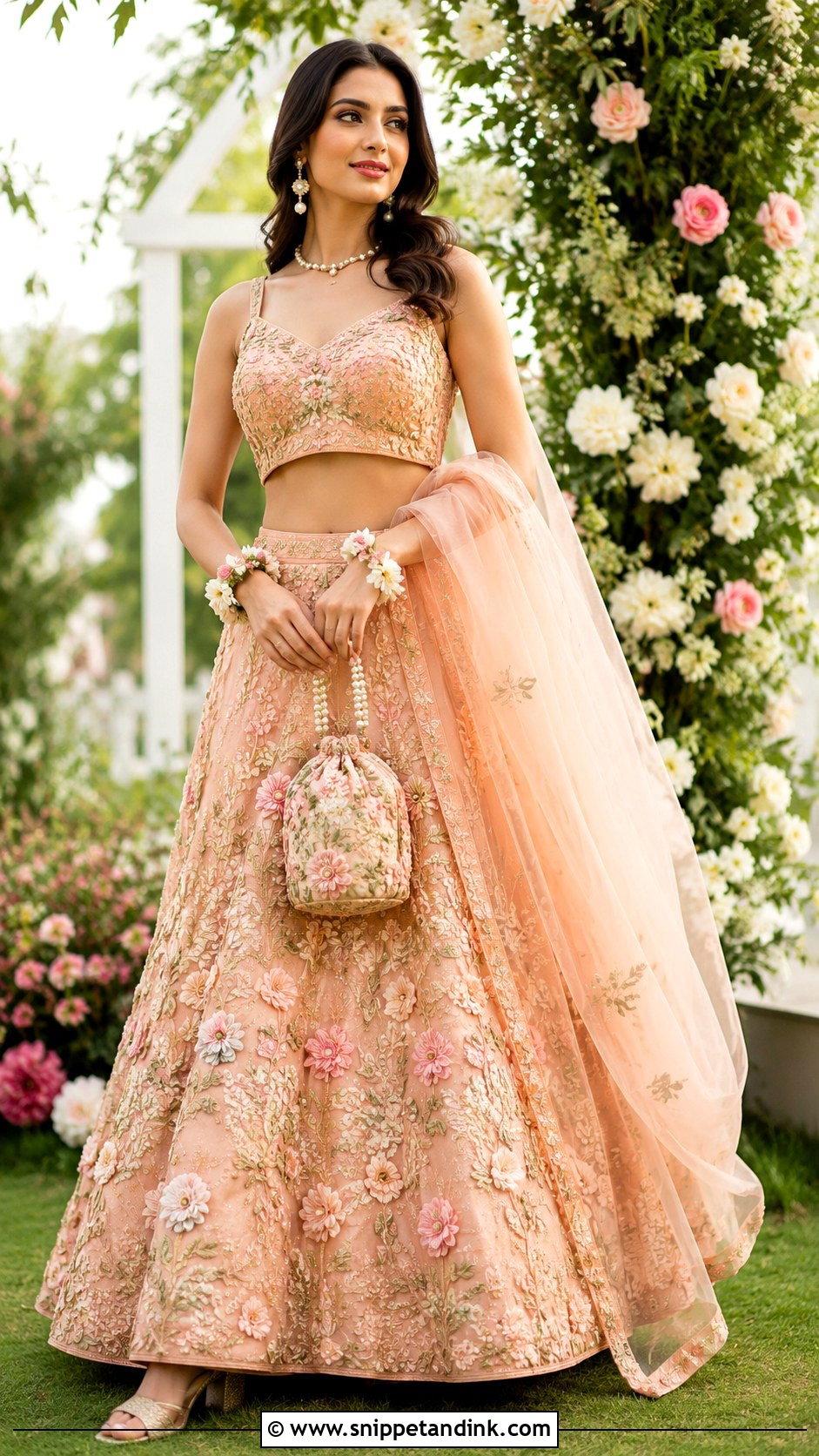Peach Heavy Lehenga With Floral Embroidery - Snippet and Ink - 20 Heavy Dress for Wedding Ideas