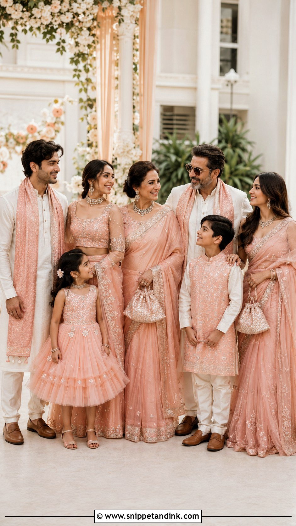 Peach Indian Wedding Family Outfits - Snippet and Ink - 25 Indian Wedding Family Matching Outfits