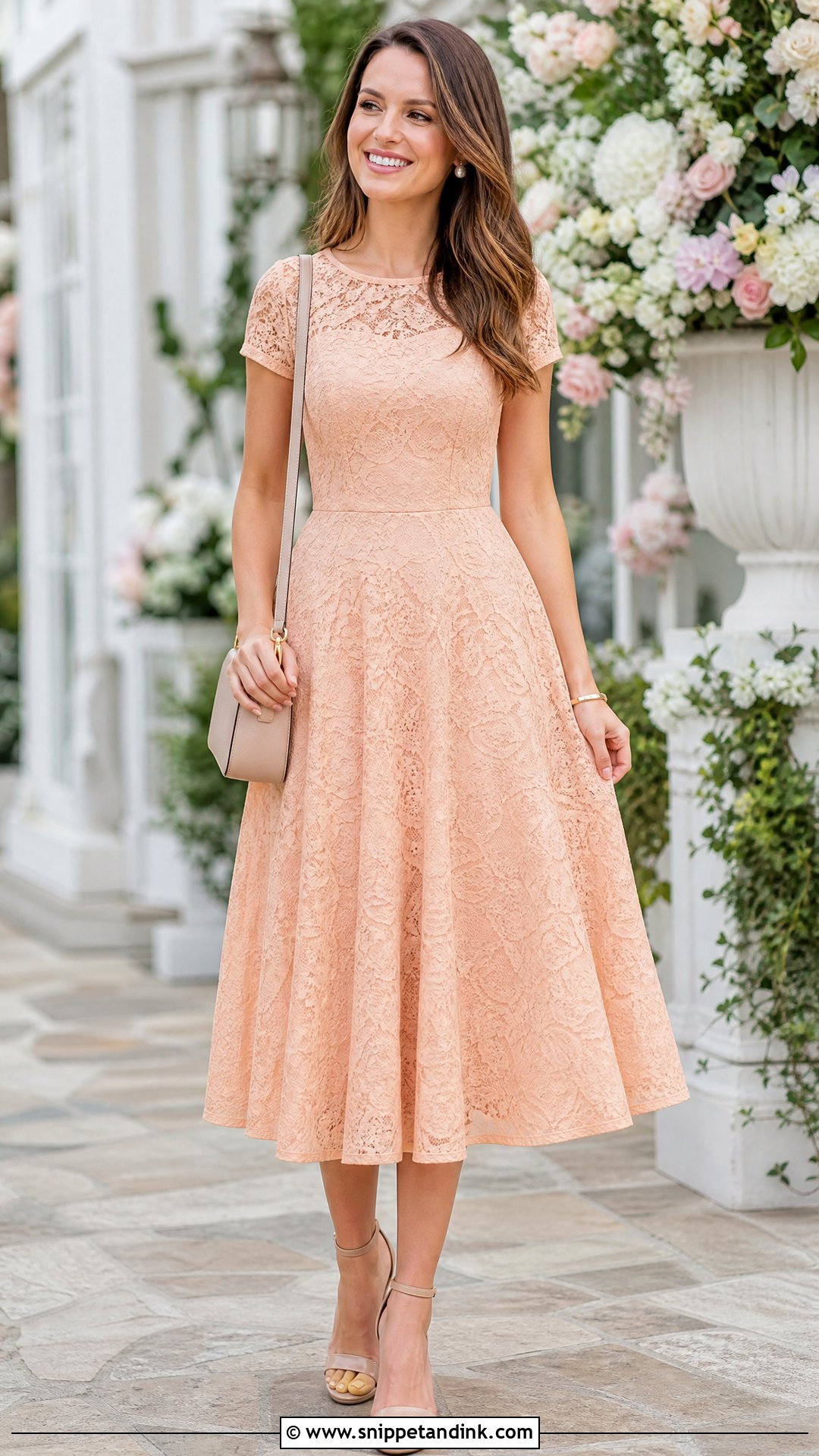 Peach Lace A Line Dress Outfit - Snippet and Ink - 20 Peach Lace Styles for Wedding