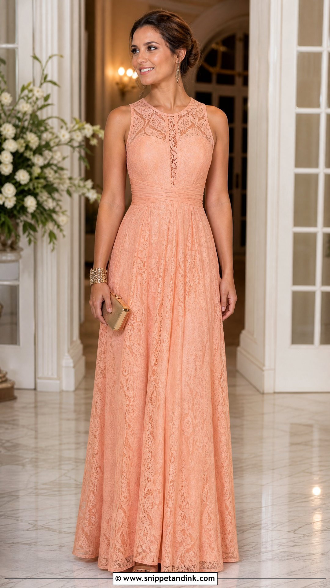 Peach Lace Maxi Dress Outfit - Snippet and Ink - 20 Peach Lace Styles for Wedding