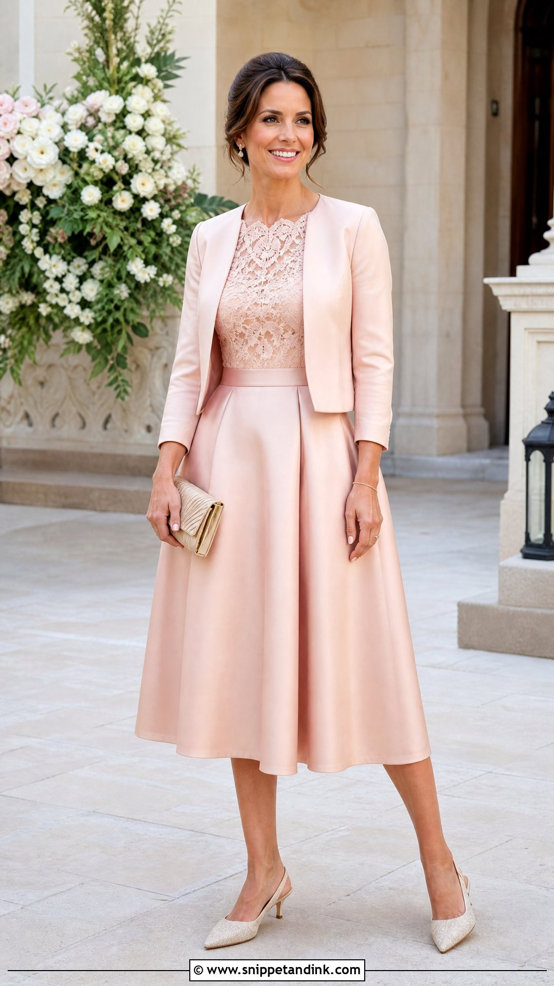 Peach Lace Top And Satin Skirt Outfit - Snippet and Ink - 20 Peach Lace Styles for Wedding