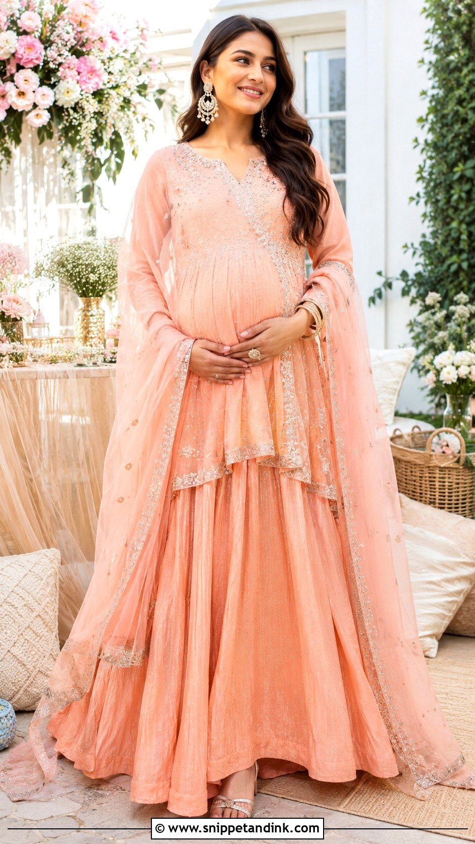 Peach Lehenga Godh Bharai Outfit - Snippet and Ink - 25 Godh Bharai Outfit Ideas