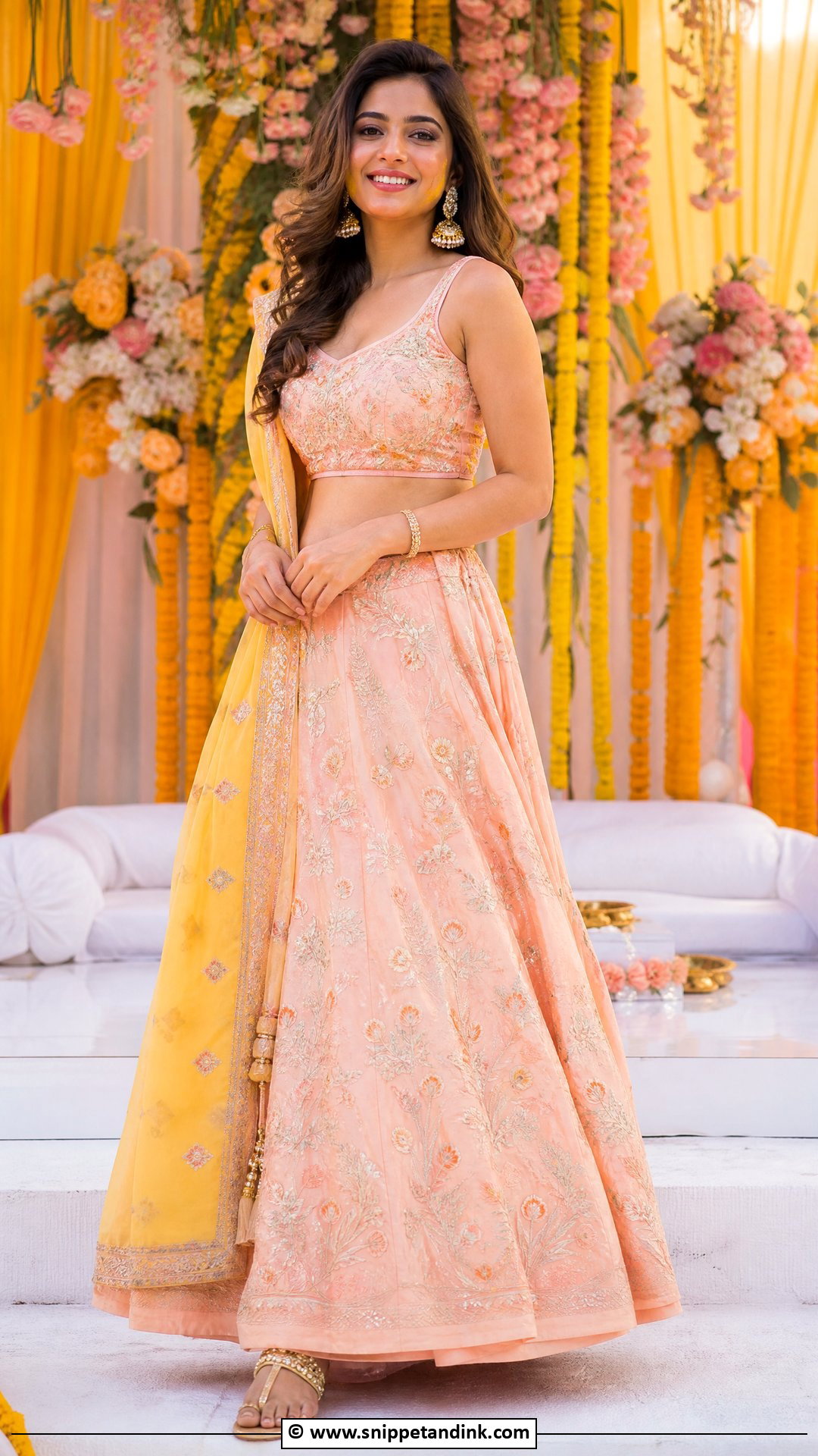 Peach Lehenga Haldi Outfit - Snippet and Ink - 35 Haldi Outfits for Sister