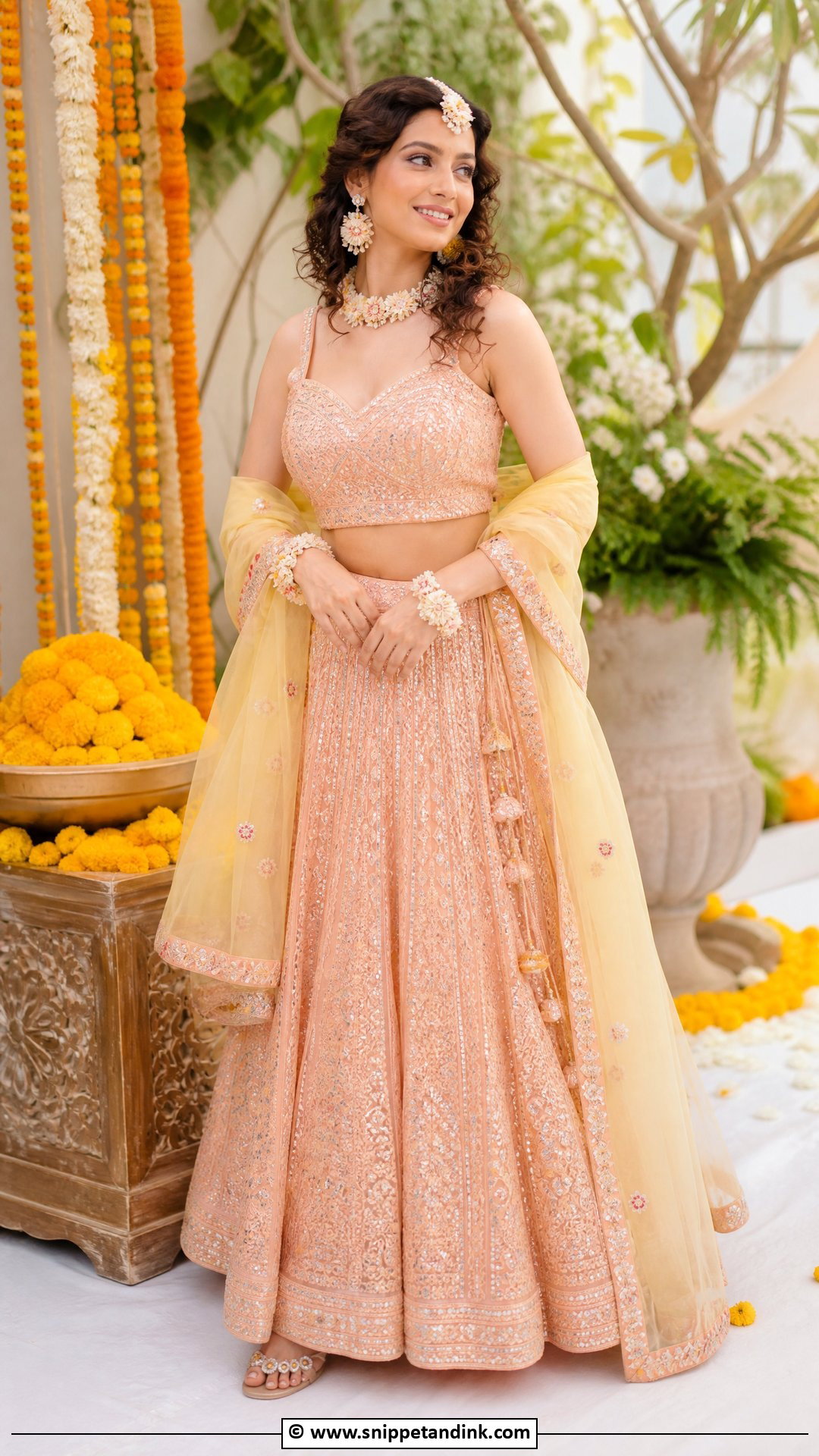 Peach Lehenga for Haldi Bride - Snippet and Ink - 35 Haldi Outfits for Bride