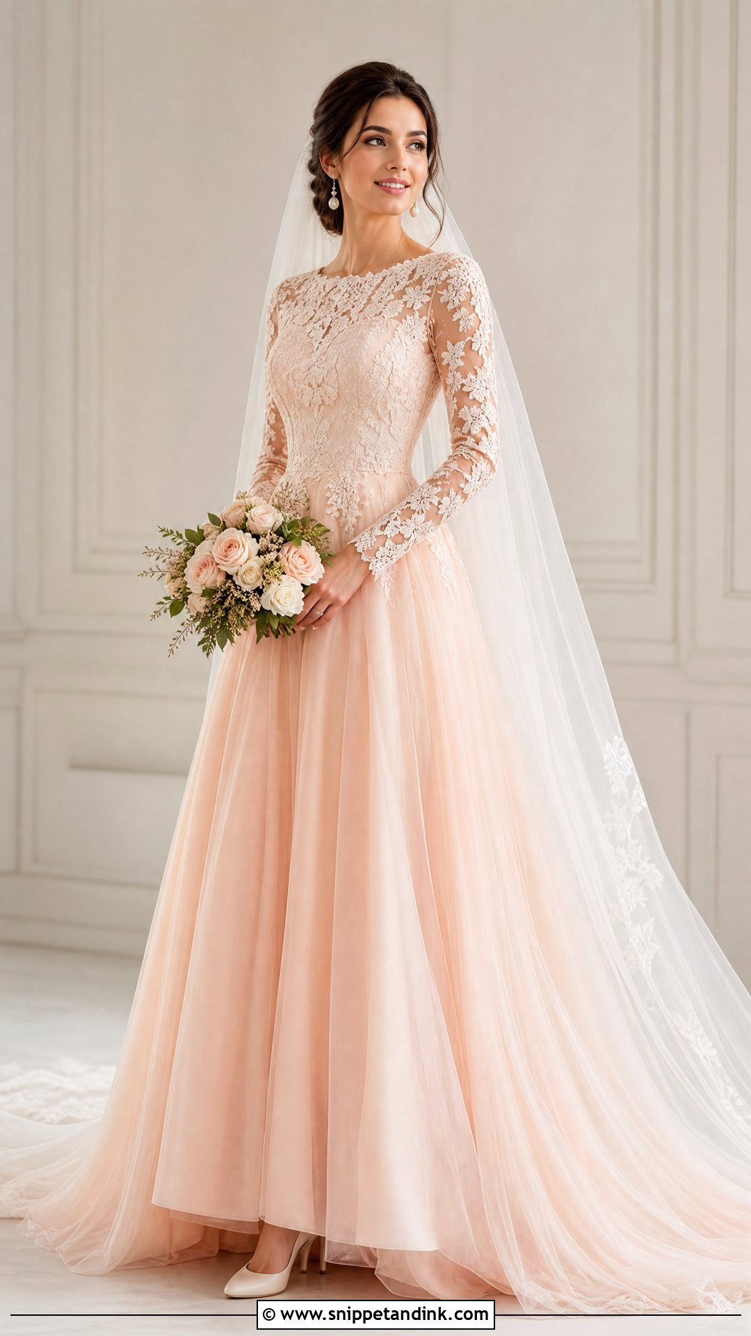 Peach Long Sleeve Wedding Dress - Snippet and Ink - 25 Peach Wedding Dress Ideas