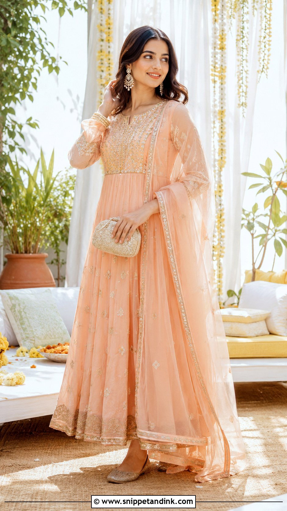 Peach Mehndi Anarkali Outfit - Snippet and Ink - 25 Simple Mehndi Outfit Ideas