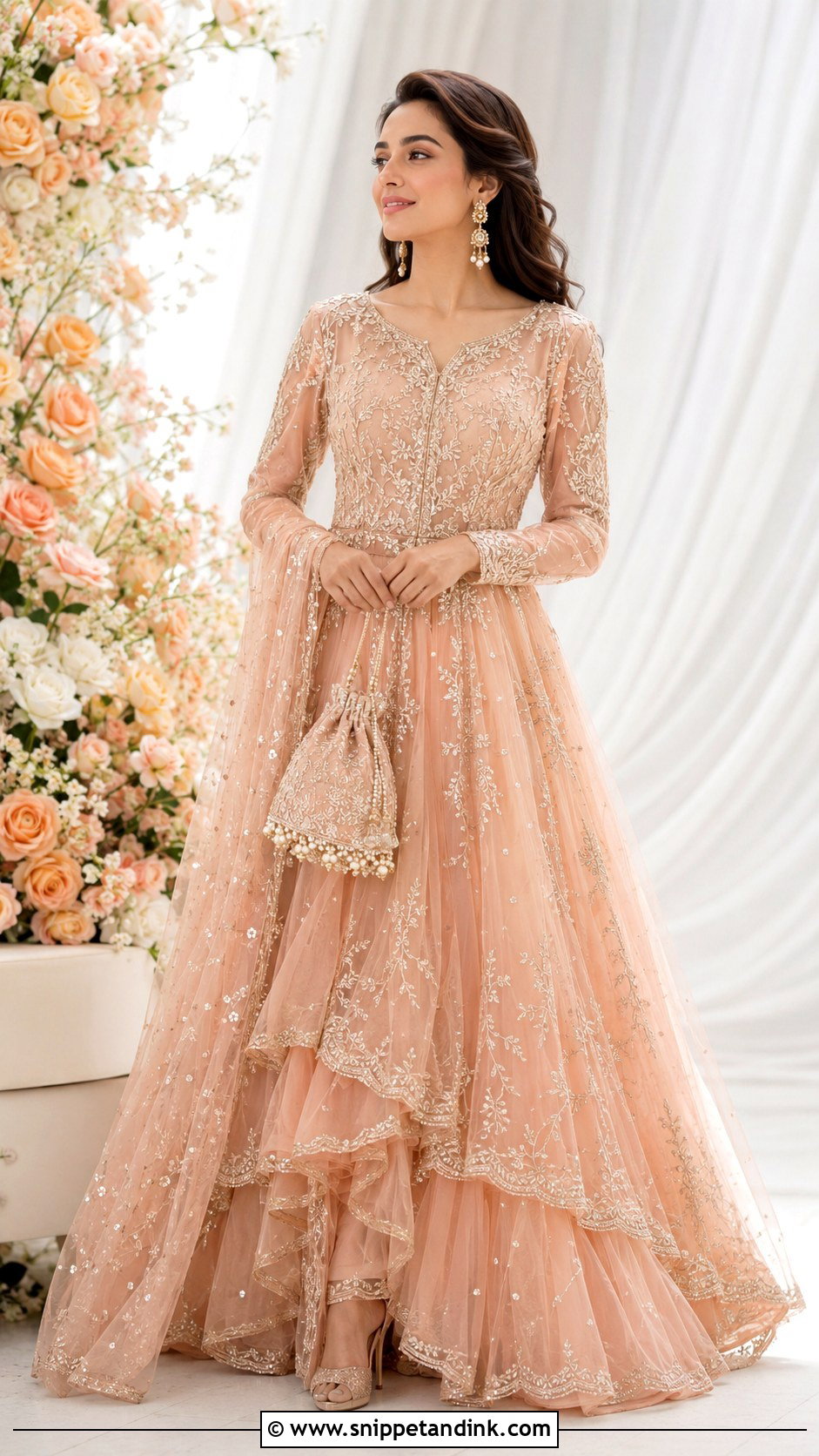Peach Net Pakistani Walima Maxi Dress - Snippet and Ink - 20 Bridal Walima Maxi Dress Pakistani Ideas