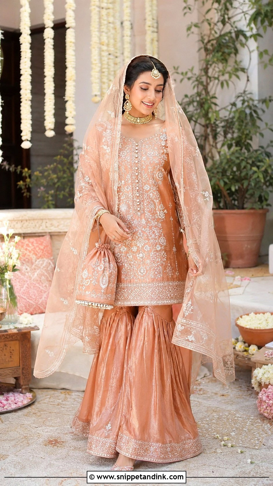 Peach Nikah Garara Outfit - Snippet and Ink - 20 Nikah Garara Ideas