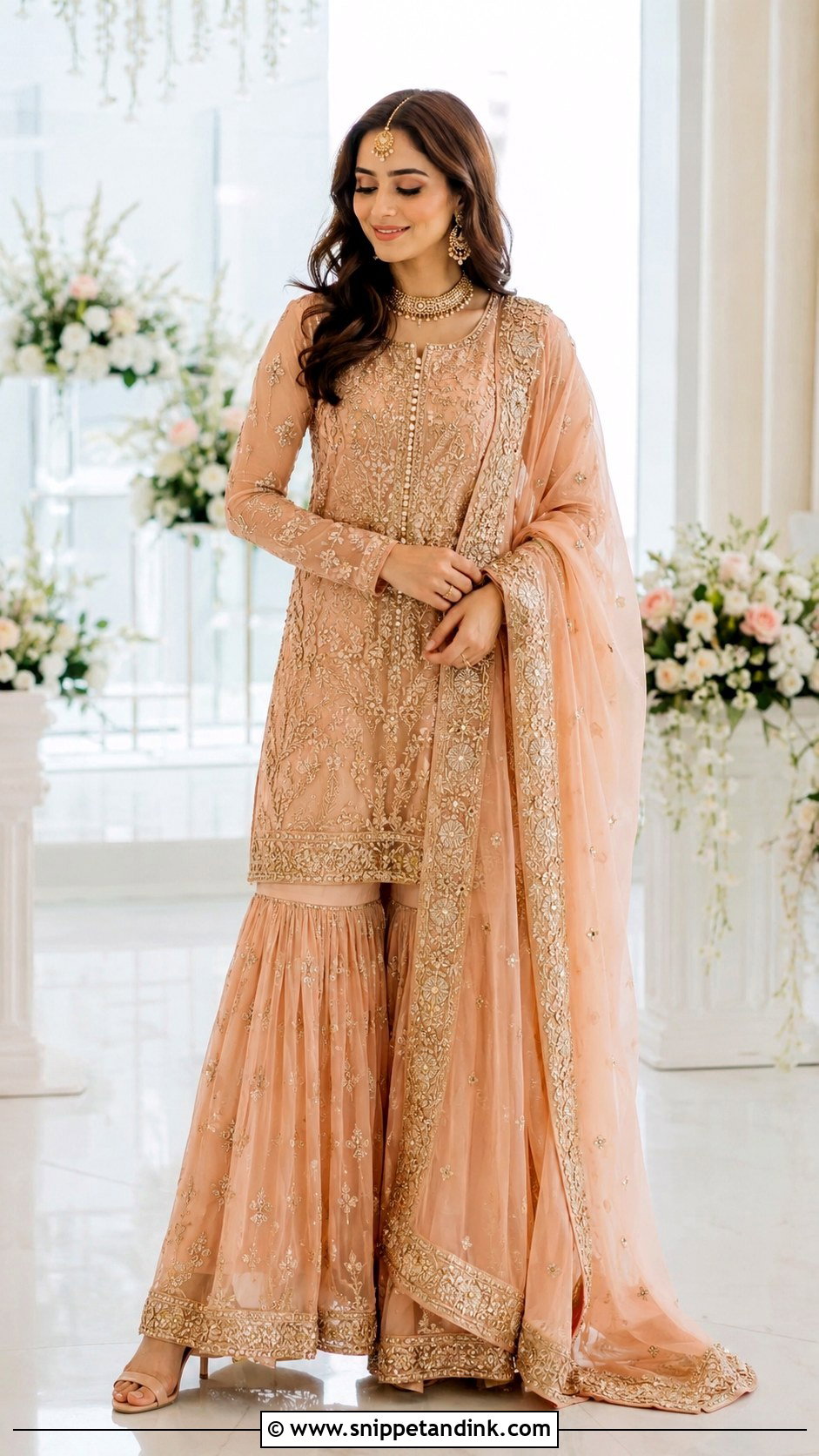 Peach Nikah Sharara Outfit - Snippet and Ink - 25 Nikha Outfits for Bride
