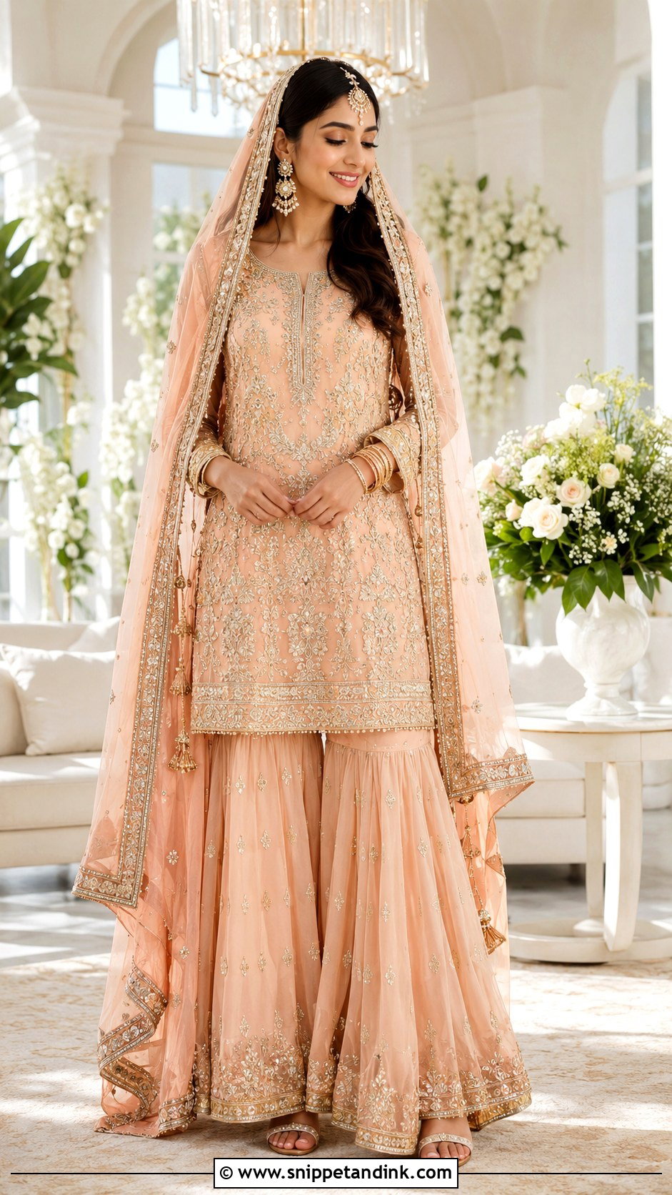 Peach Nikah Sharara Outfit - Snippet and Ink - 25 Nikah Outfit Muslim Pakistani Bridal Ideas
