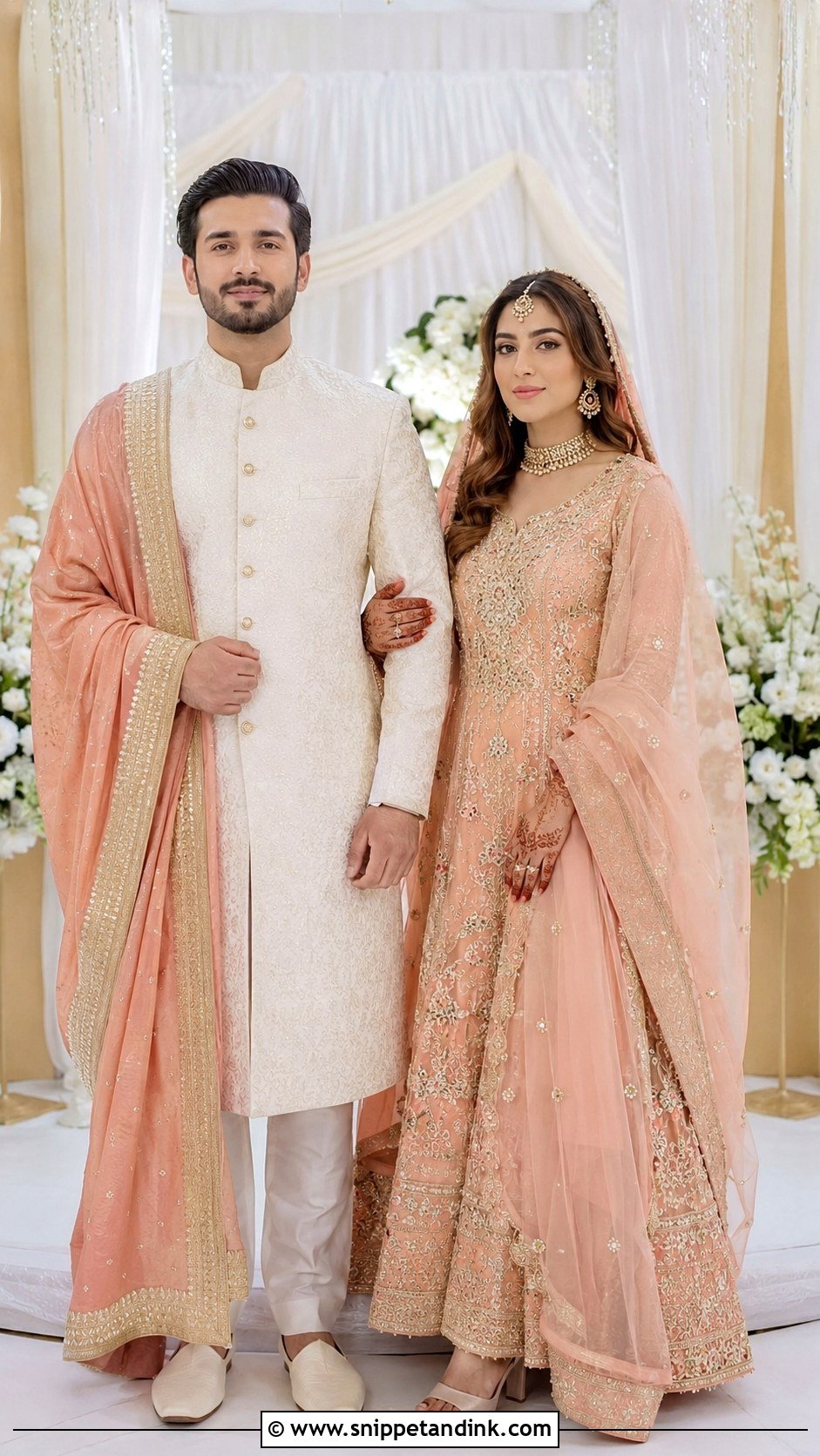 Peach Nikkah Couple Outfit - Snippet and Ink - 25 Nikkah Couple Outfit Ideas