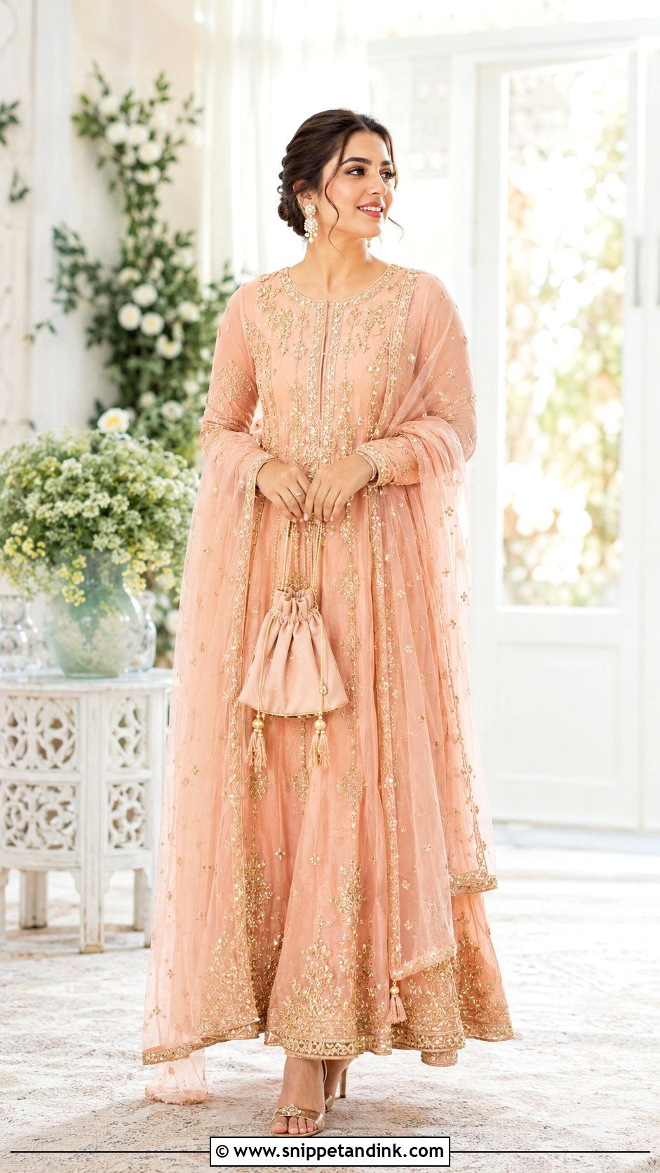 Peach Nikkah Dress With Chiffon Dupatta - Snippet and Ink - 25 Simple Nikkah Dress Ideas