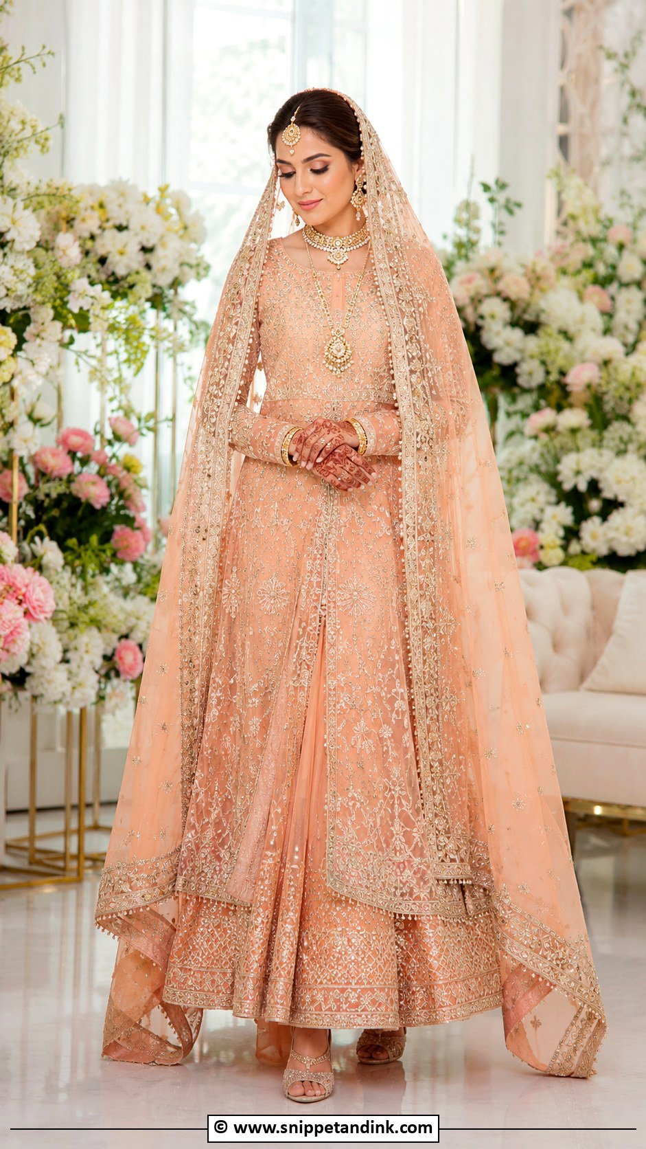 Peach Nikkah Lehenga With Matching Choli - Snippet and Ink - 30 Pakistani Nikkah Dress Ideas