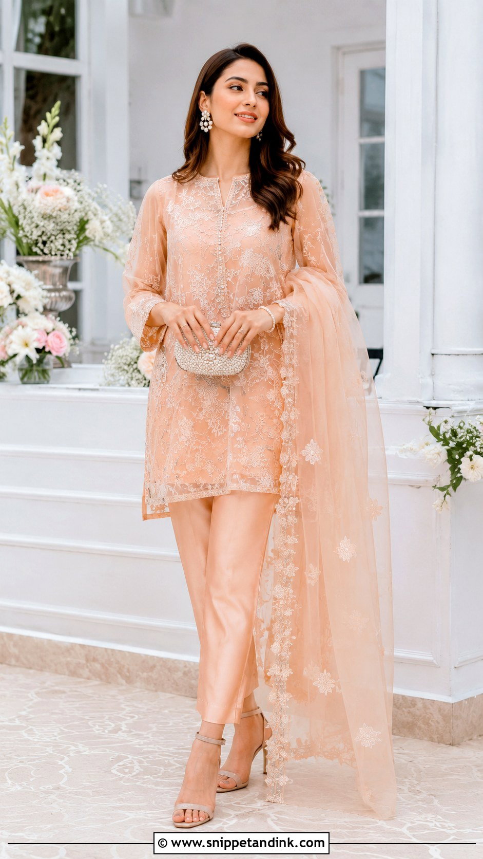 Peach Nikkah Organza Outfit - Snippet and Ink - 25 Simple Nikkah Outfit Ideas