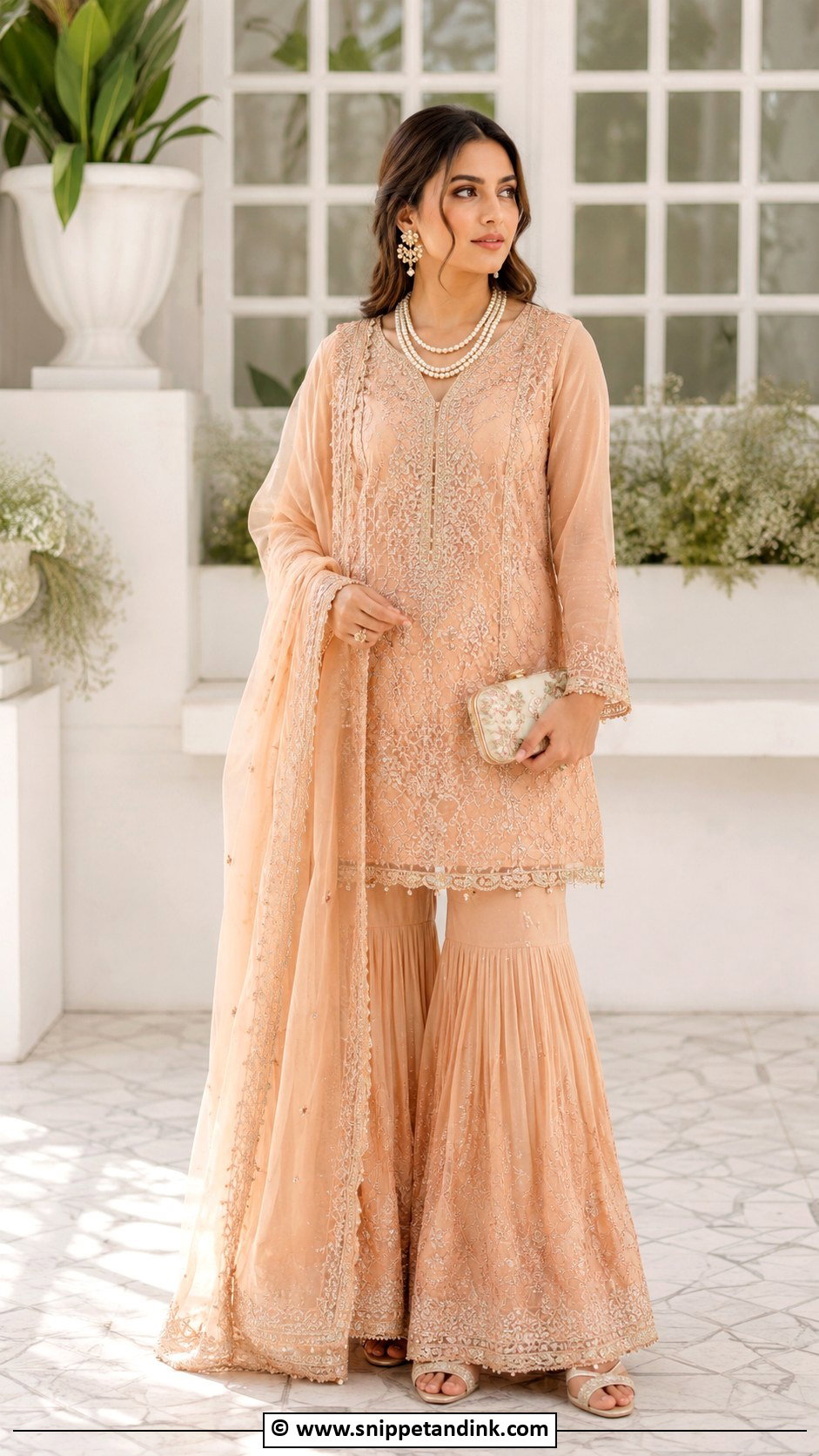 Peach Nikkah Sharara Outfit - Snippet and Ink - 35 Nikkah Outfit Ideas