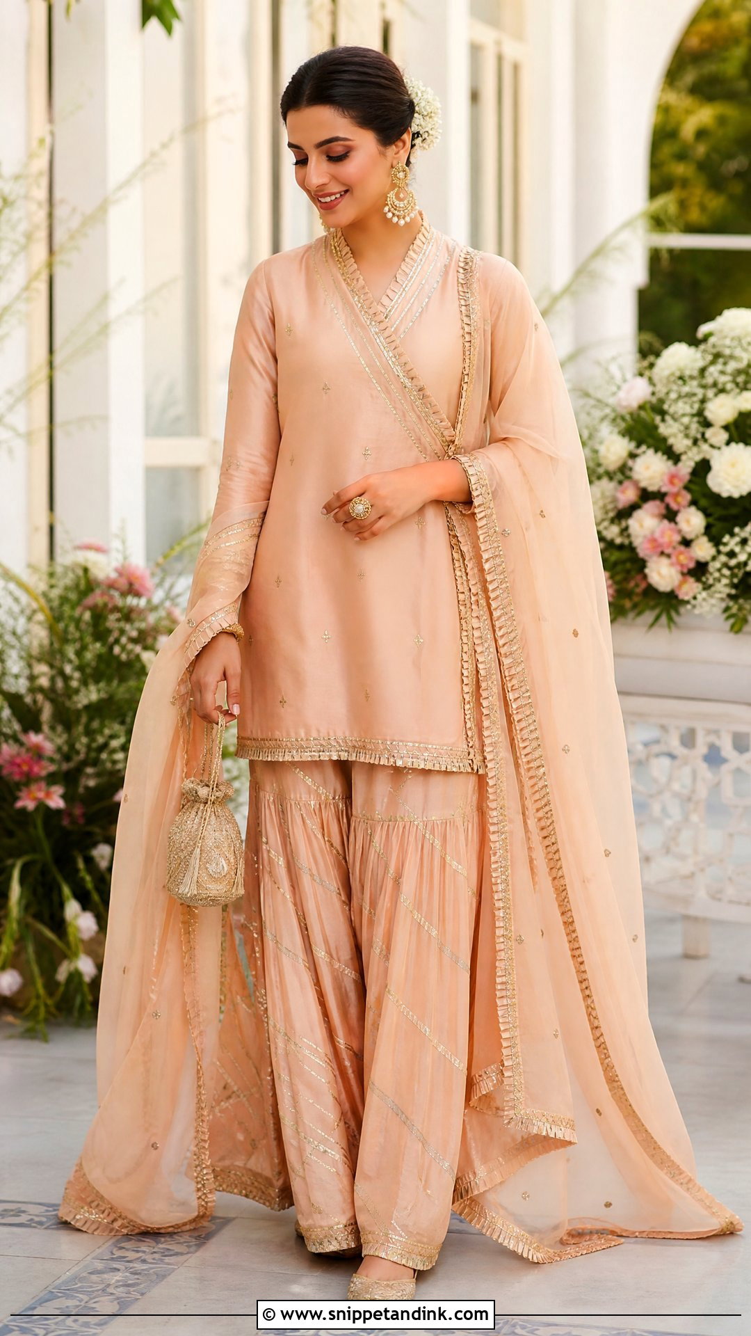 Peach Nikkah Sharara With Gota Work - Snippet and Ink - 20 Nikkah Sharara Ideas