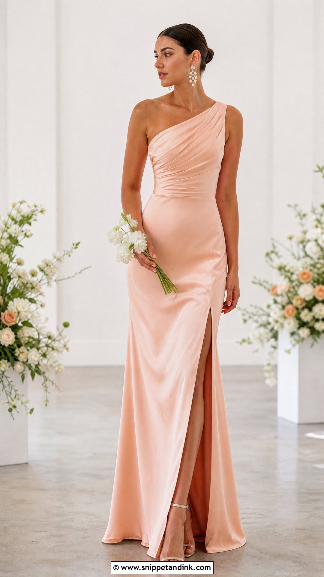 Peach One Shoulder Wedding Dress - Snippet and Ink - 25 Peach Wedding Dress Ideas
