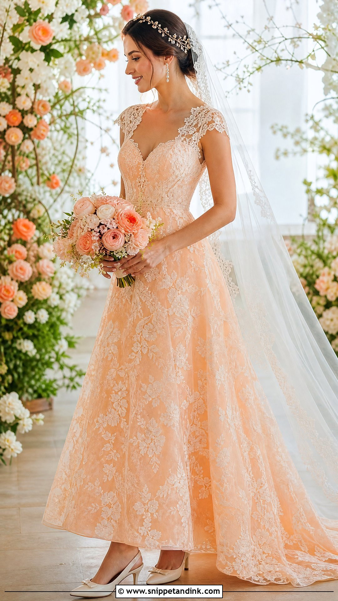 Peach Orange Lace Wedding Dress - Snippet and Ink - 20 Orange Wedding Dresses