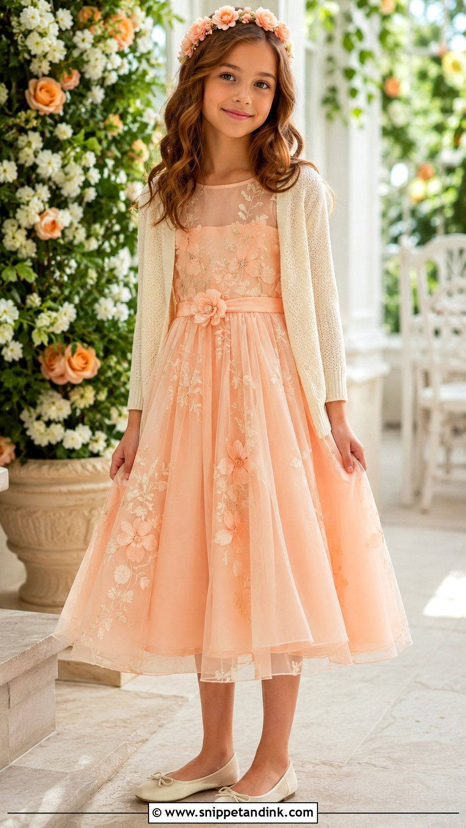Peach Organza Girls Wedding Dress - Snippet and Ink - 20 Girls Kids Wedding Dresses