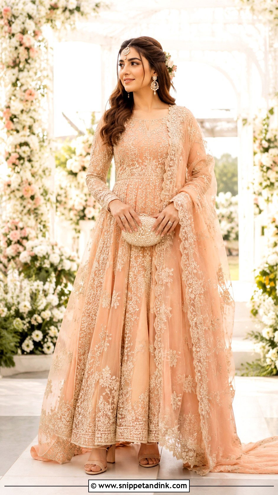 Peach Organza Maxi Bridal Nikkah Dress - Snippet and Ink - 20 Bridal Nikkah Dresses