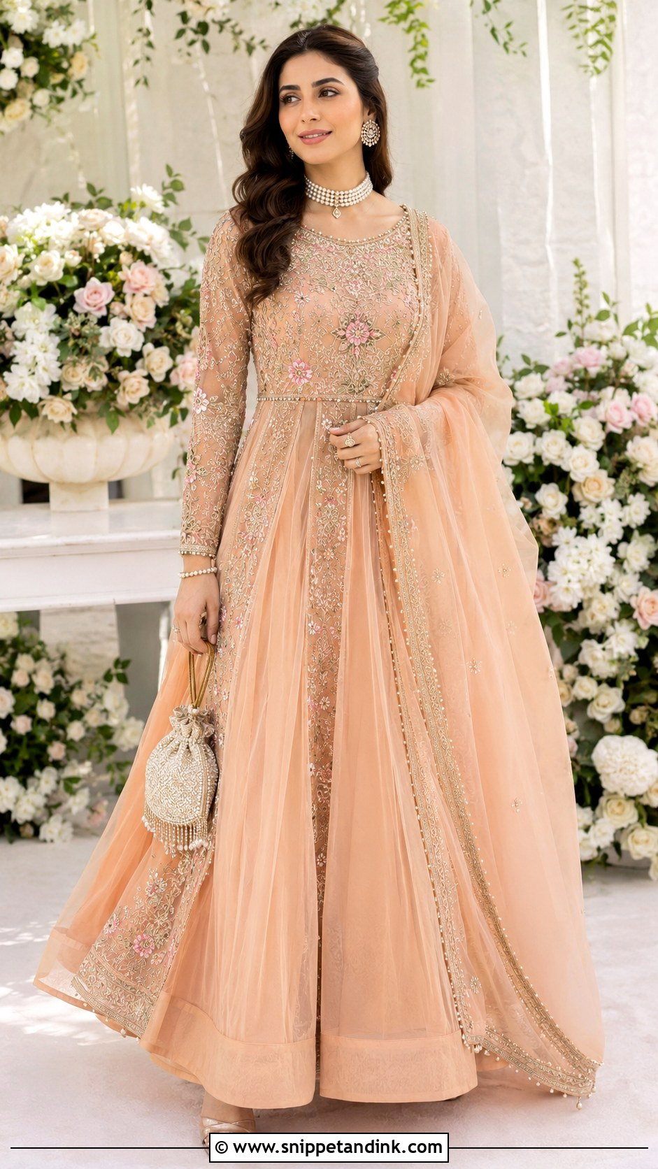 Peach Organza Walima Bridal Peshwas - Snippet and Ink - 20 Walima Bridal Dress Ideas
