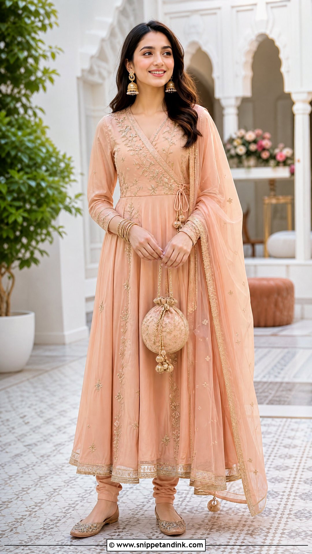 Peach Pakistani Angarkha Frock Dress - Snippet and Ink - 25 Pakistani Fancy Dresses for Wedding
