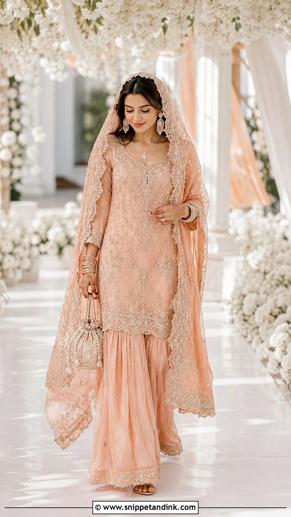 Peach Pakistani Bridal Sharara - Snippet and Ink - 20 Pakistan Bridal Dress Ideas