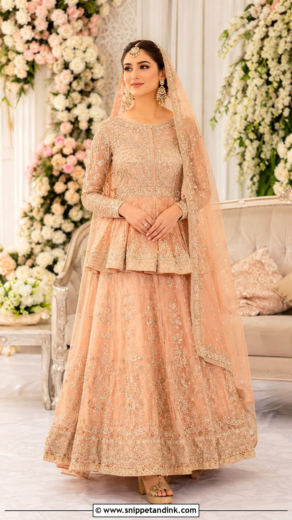Peach Pakistani Nikah Peplum Lehenga - Snippet and Ink - 20 Nikha Dresses Pakistani Bridal